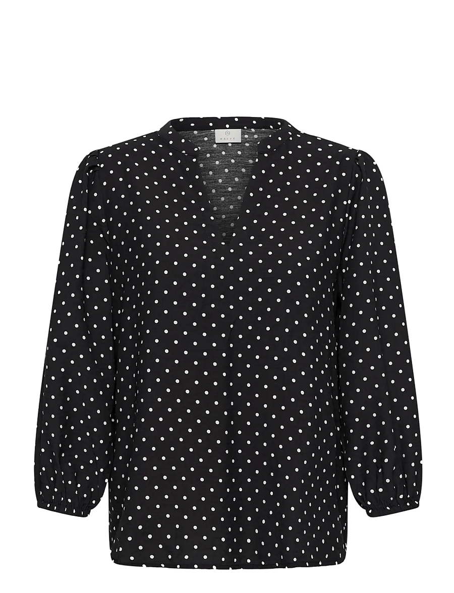 Kaffe - KAsirena Blouse - långärmade blusar - black w. white dot - 0