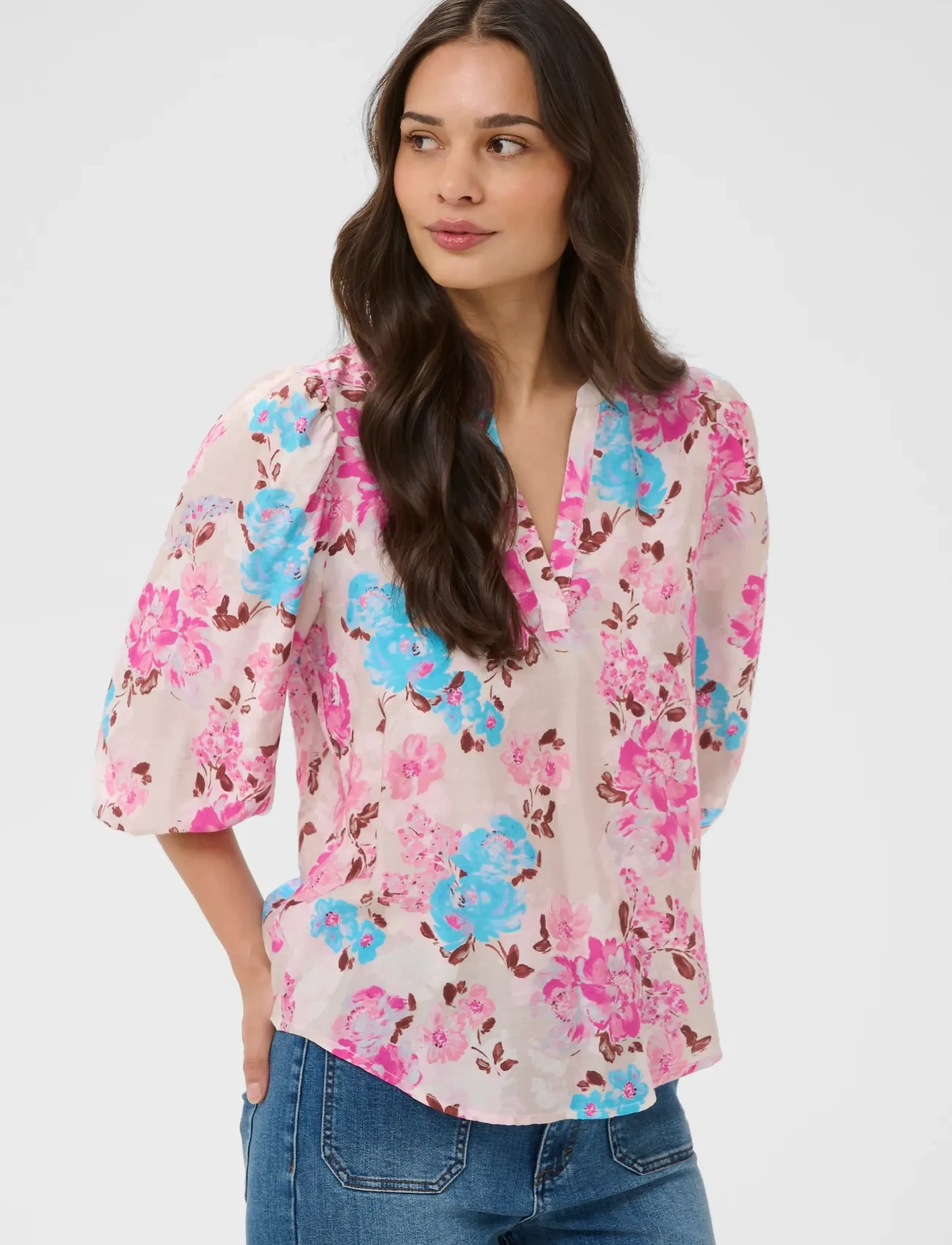 Kaffe Kahaisley O-Neck Blouse, 36, Pink, Bluser > Langærmede, Dame