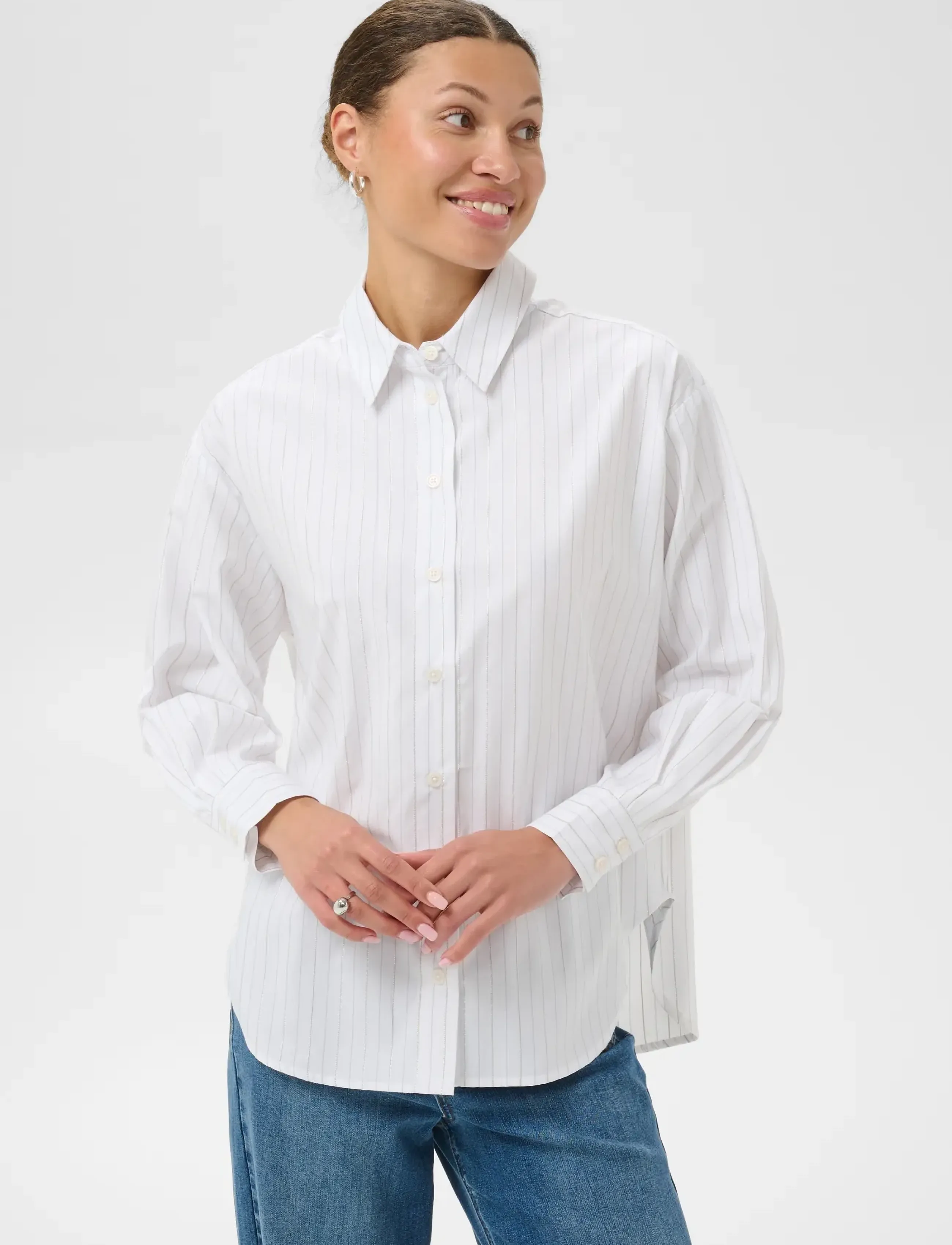 Kaffe - KAellie shirt - long-sleeved shirts - chalk/silver stripe - 2