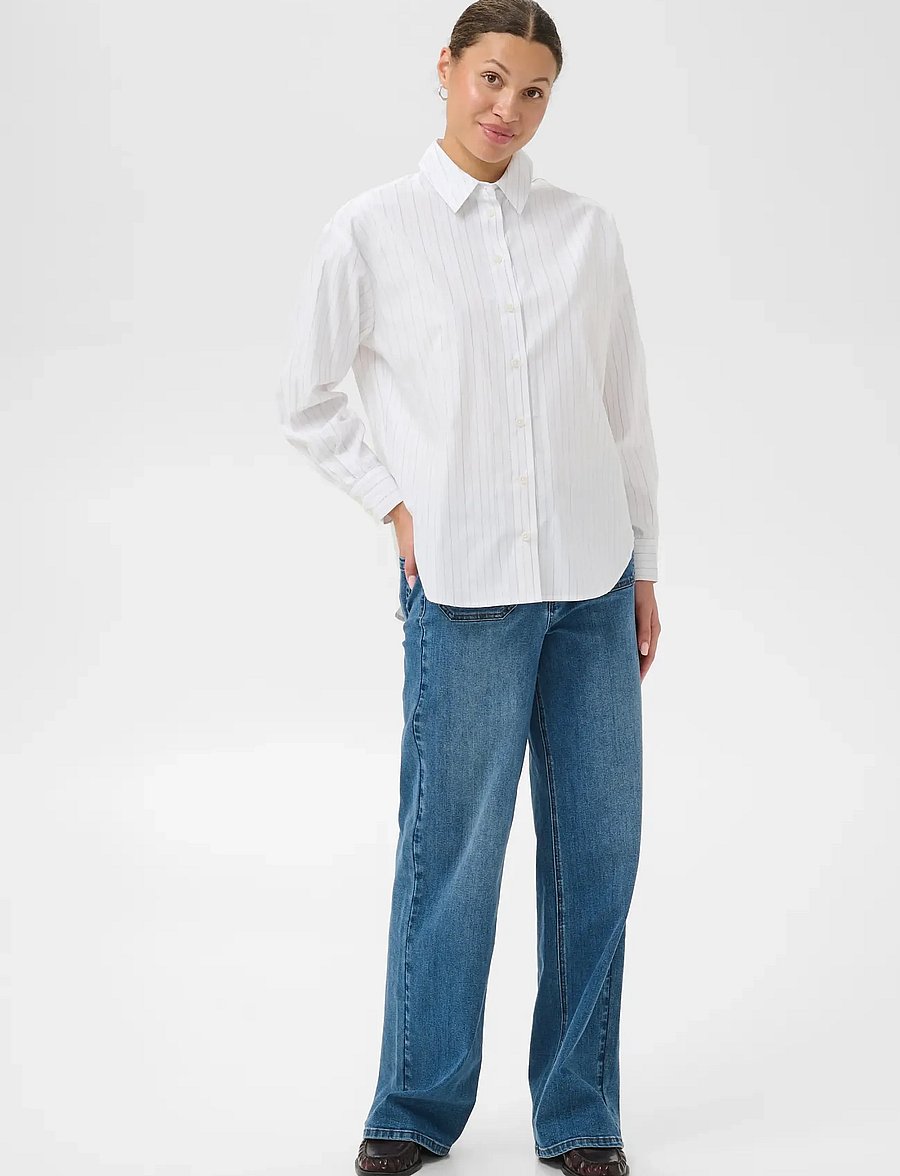 Kaffe - KAellie shirt - long-sleeved shirts - chalk/silver stripe - 3