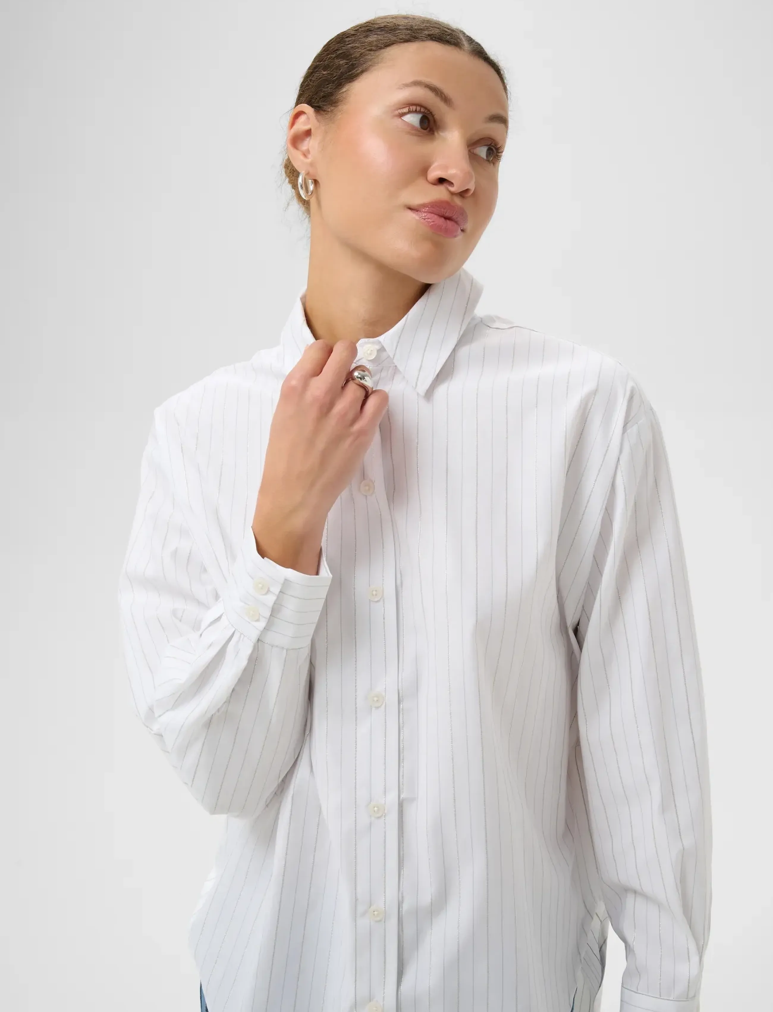 Kaffe - KAellie shirt - long-sleeved shirts - chalk/silver stripe - 5