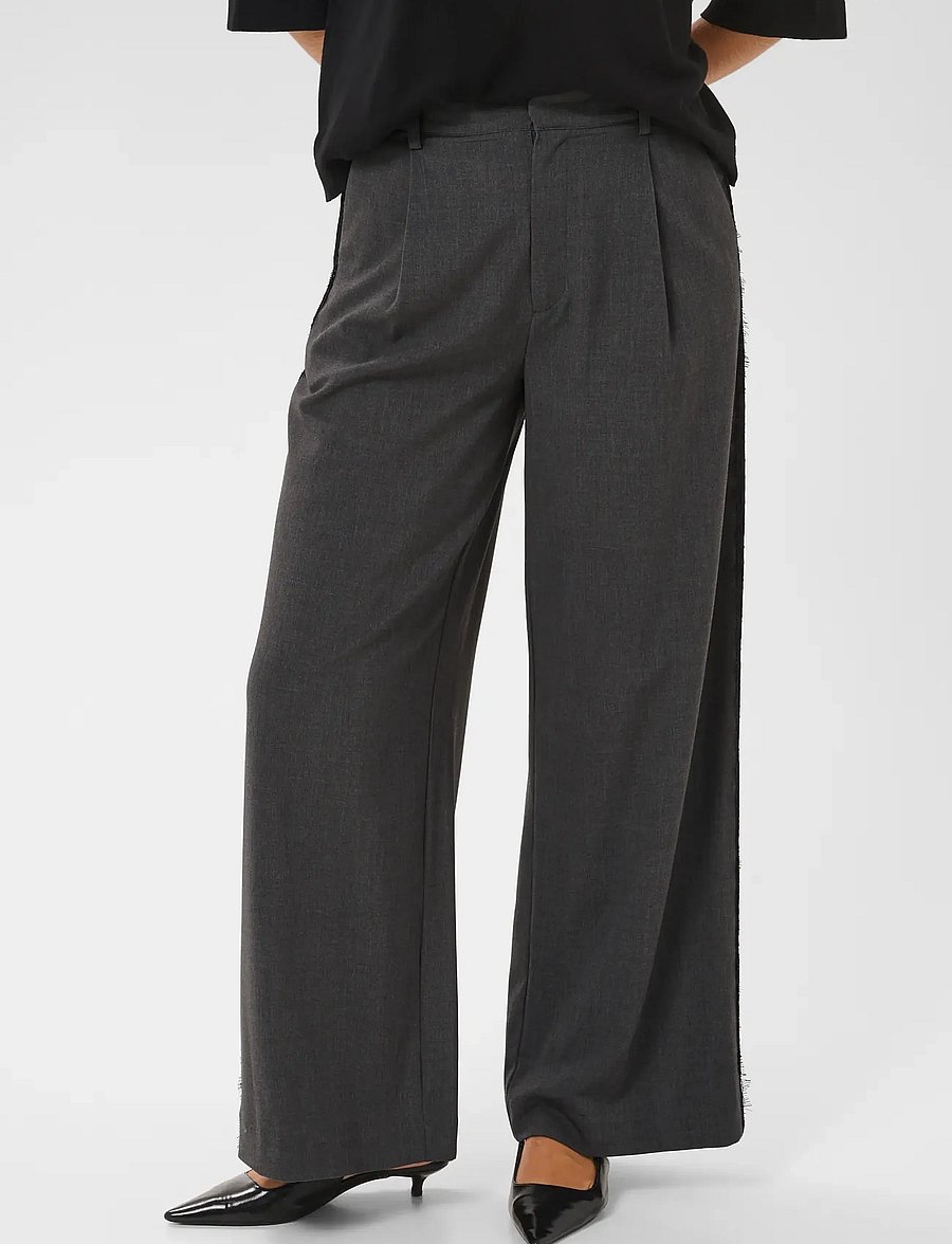 Kaffe - KArielle Wide Pants - hosen mit weitem bein - dark grey melange - 2