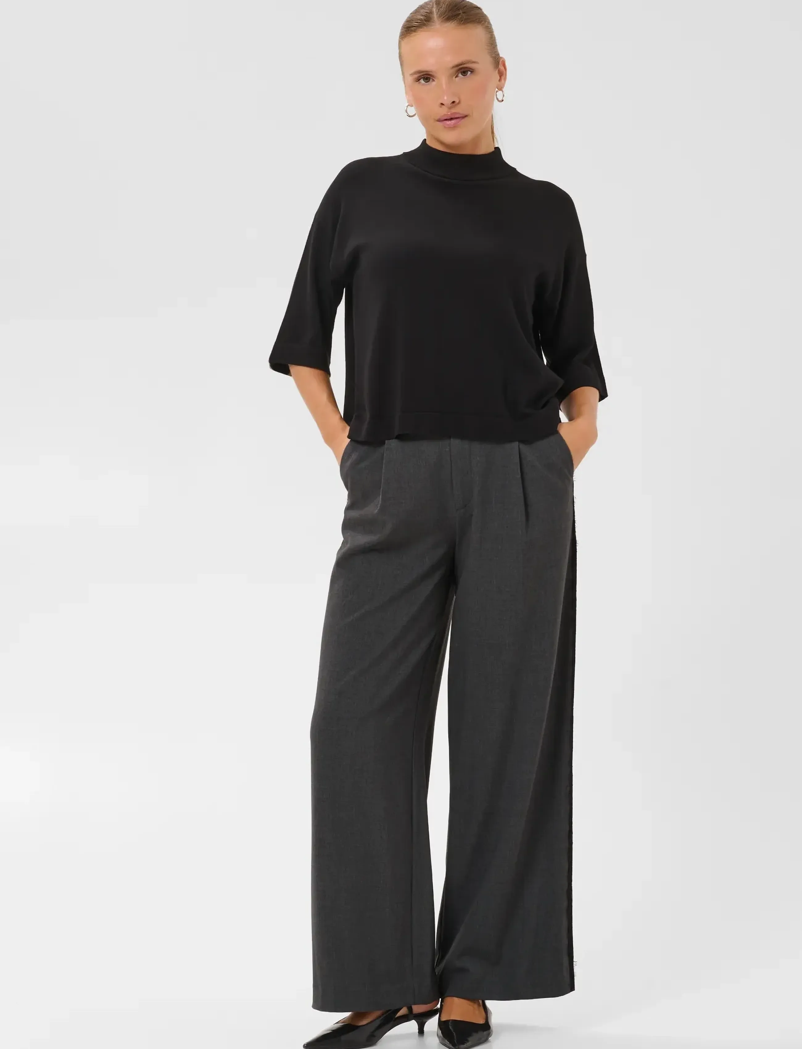 Kaffe - KArielle Wide Pants - dark grey melange - 3