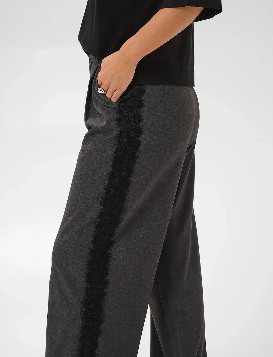 Kaffe - KArielle Wide Pants - hosen mit weitem bein - dark grey melange - 5