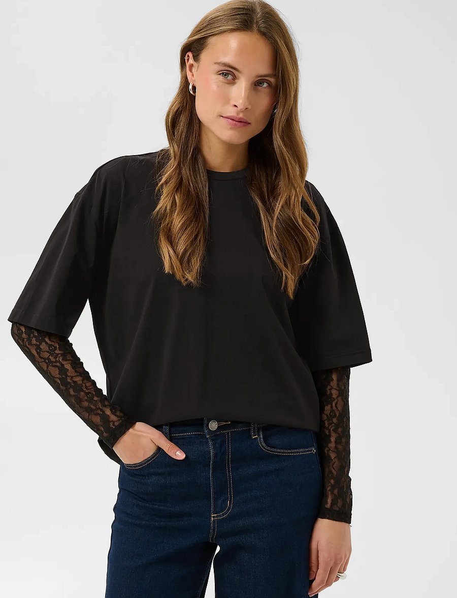 Kaffe - KAdora T-Shirt - langärmlige tops - black deep - 2