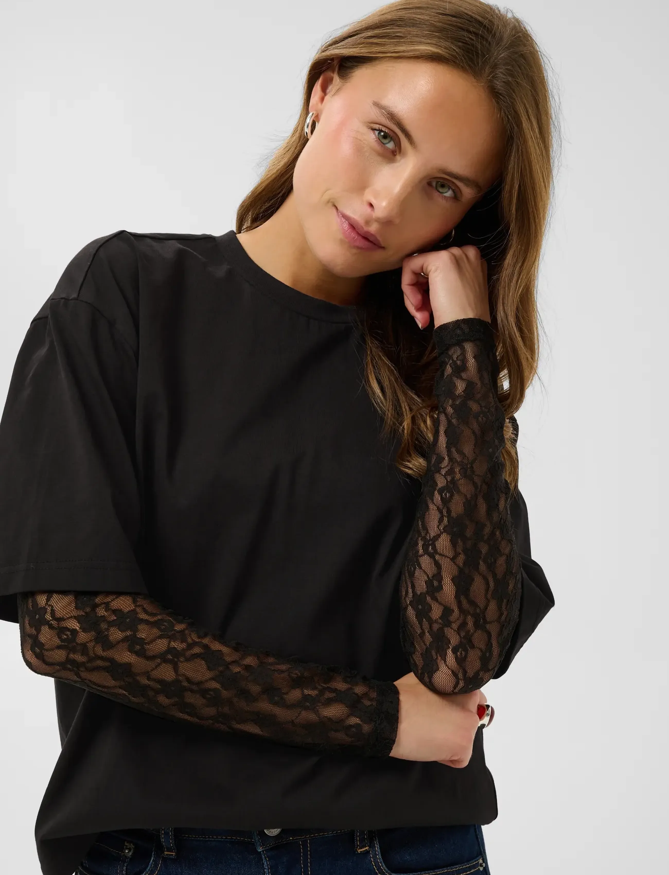 Kaffe - KAdora T-Shirt - langärmlige tops - black deep - 5