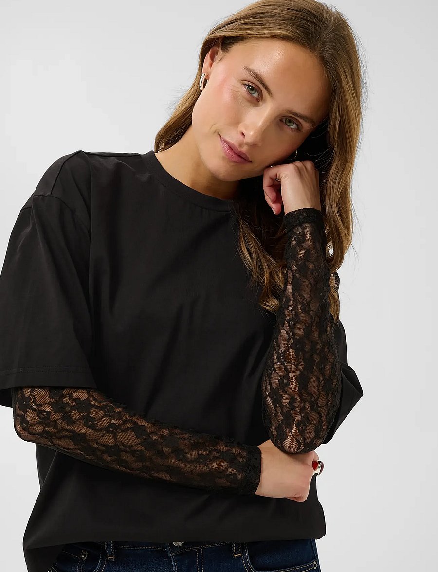 Kaffe - KAdora T-Shirt - langärmlige tops - black deep - 5