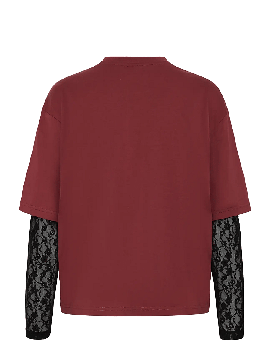 Kaffe - KAdora T-Shirt - långärmade toppar - port / black lace - 1