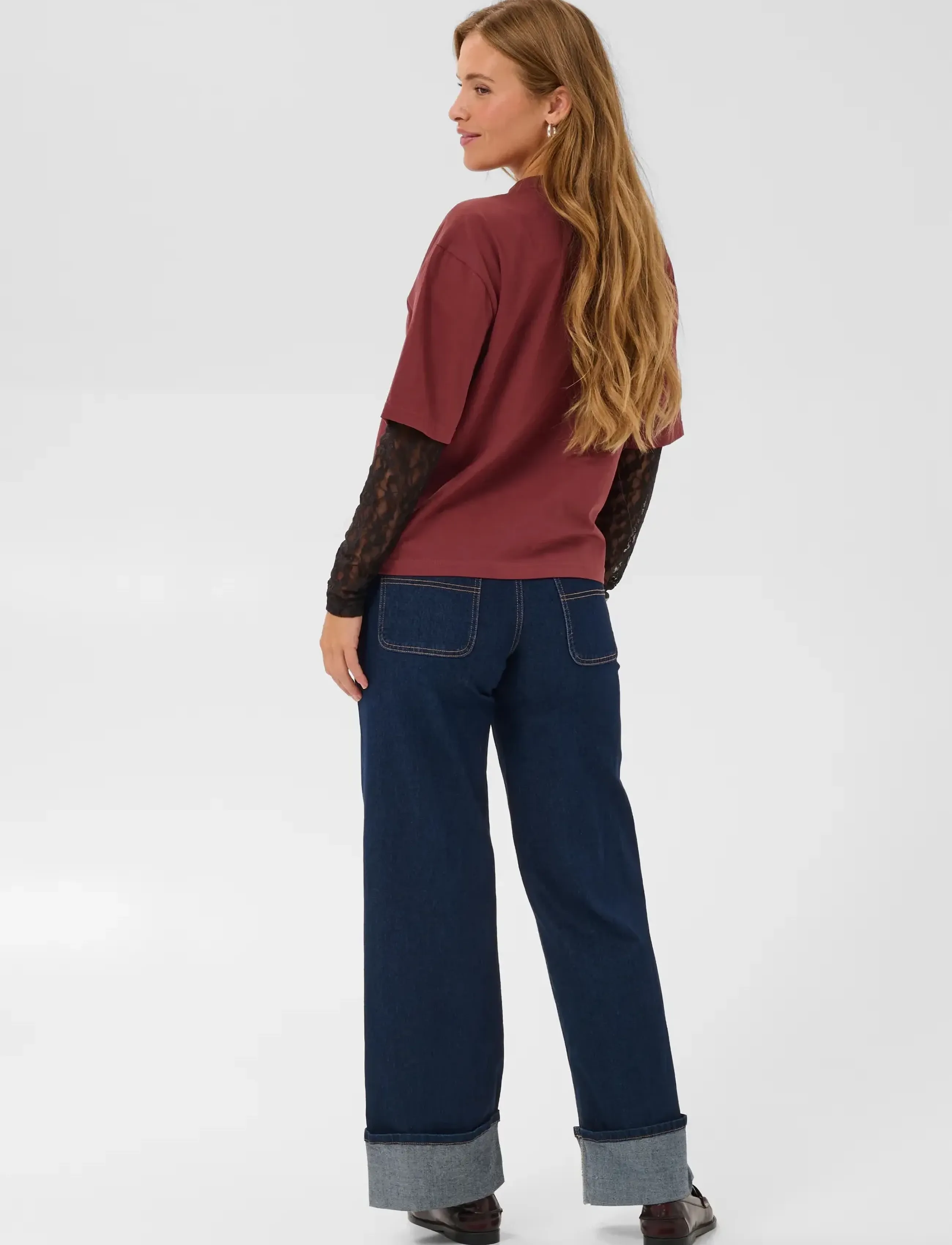 Kaffe - KAdora T-Shirt - langärmlige tops - port / black lace - 4
