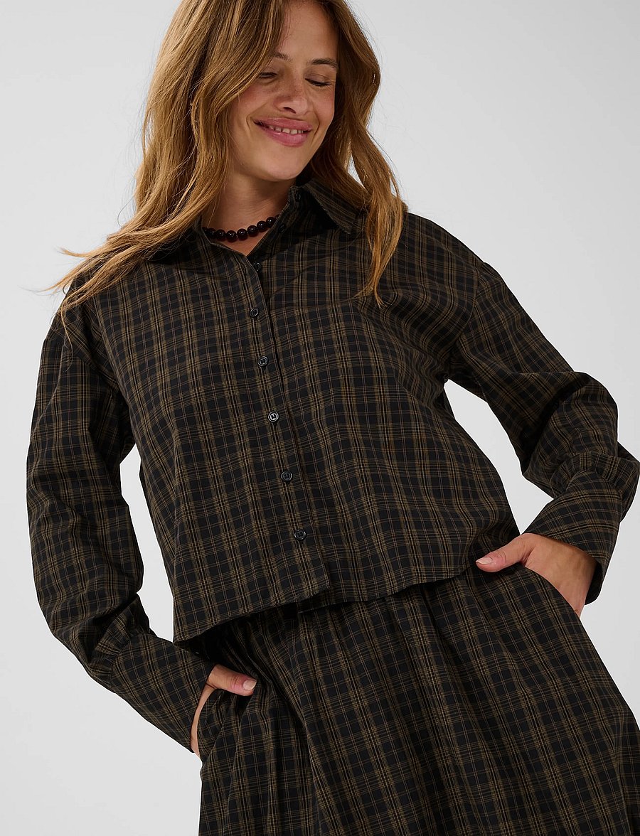 Kaffe - KAhelie check shirt - langärmlige hemden - black/ brown check - 5
