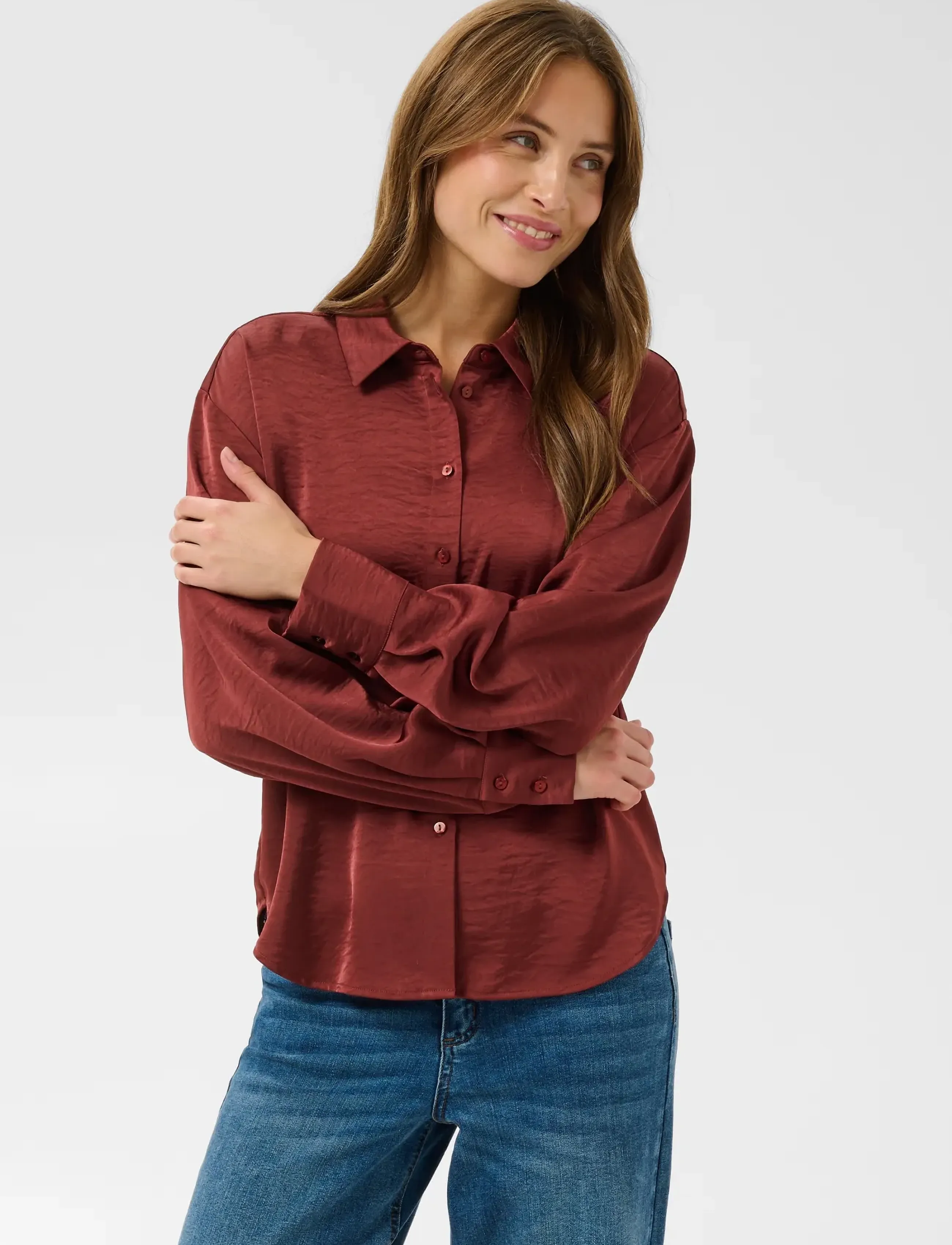 Kaffe - KArory Cropped Shirt - pikkade varrukatega särgid - port - 2