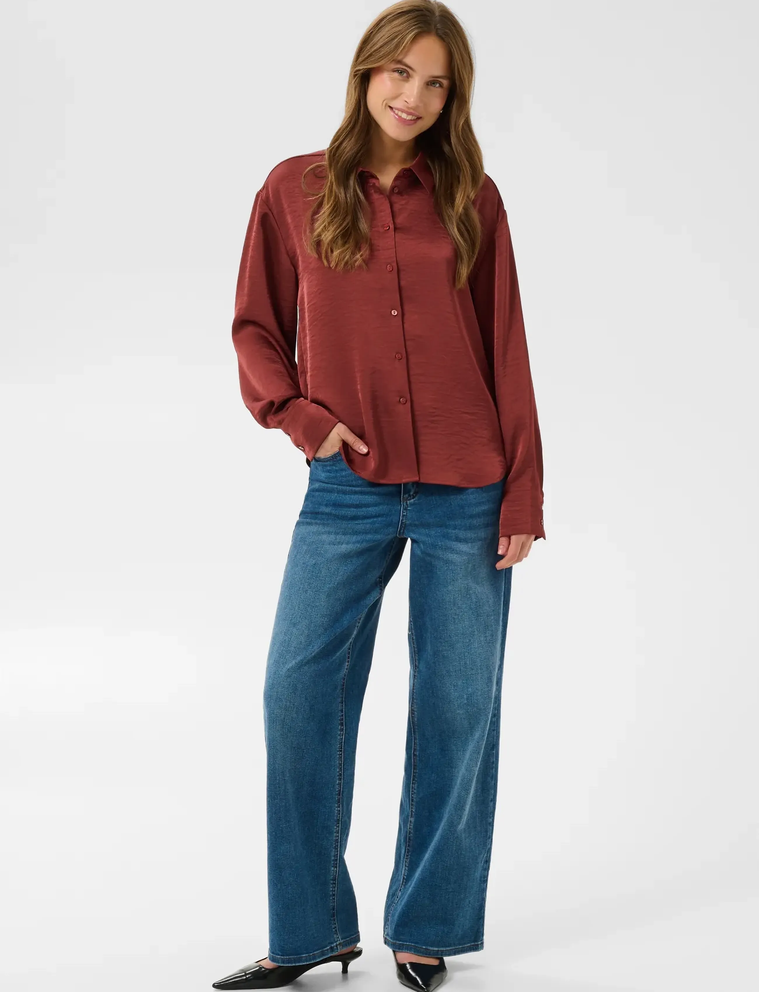 Kaffe - KArory Cropped Shirt - pikkade varrukatega särgid - port - 3