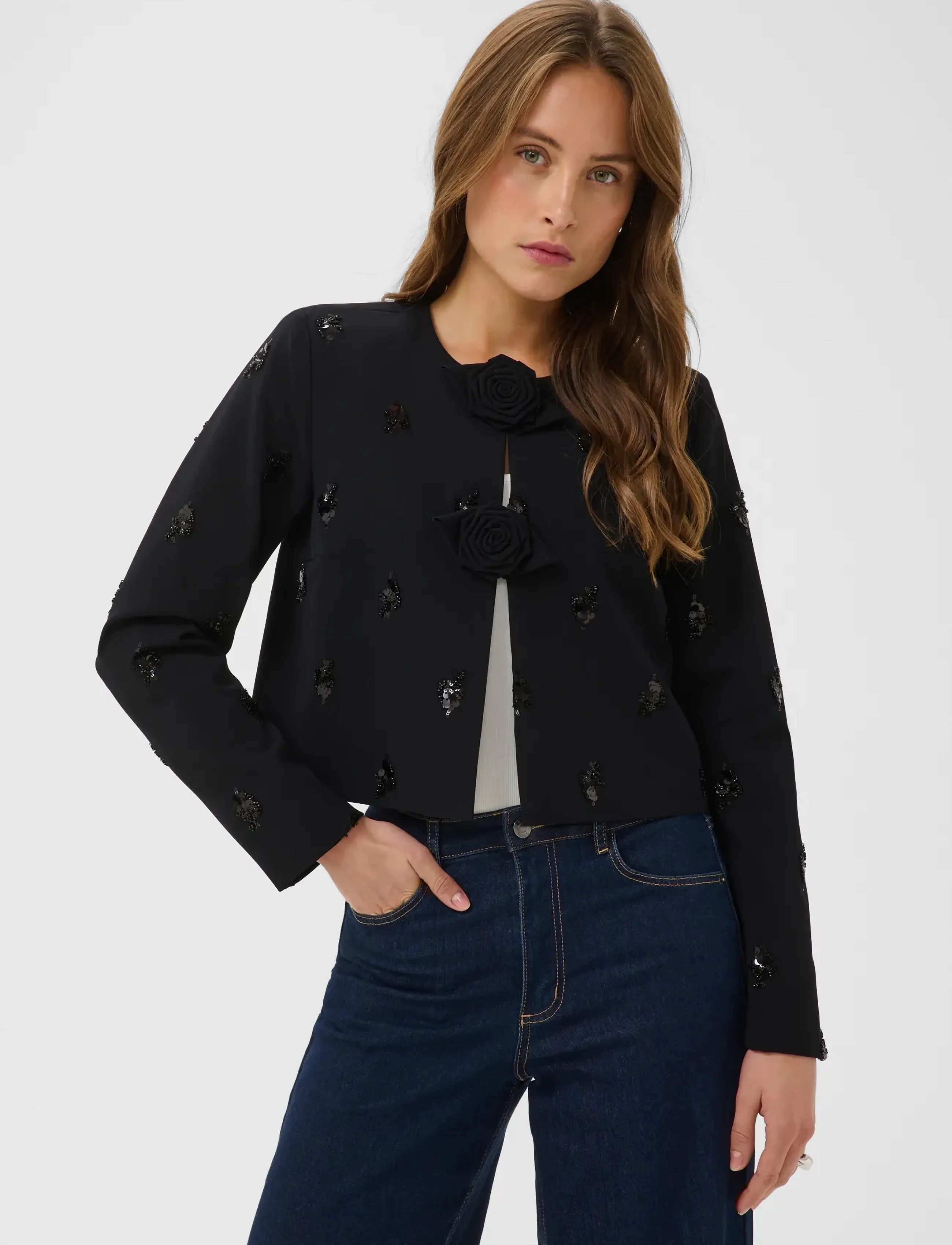 Kaffe - KAvally cropped blouse - langärmelige blusen - black deep - 2
