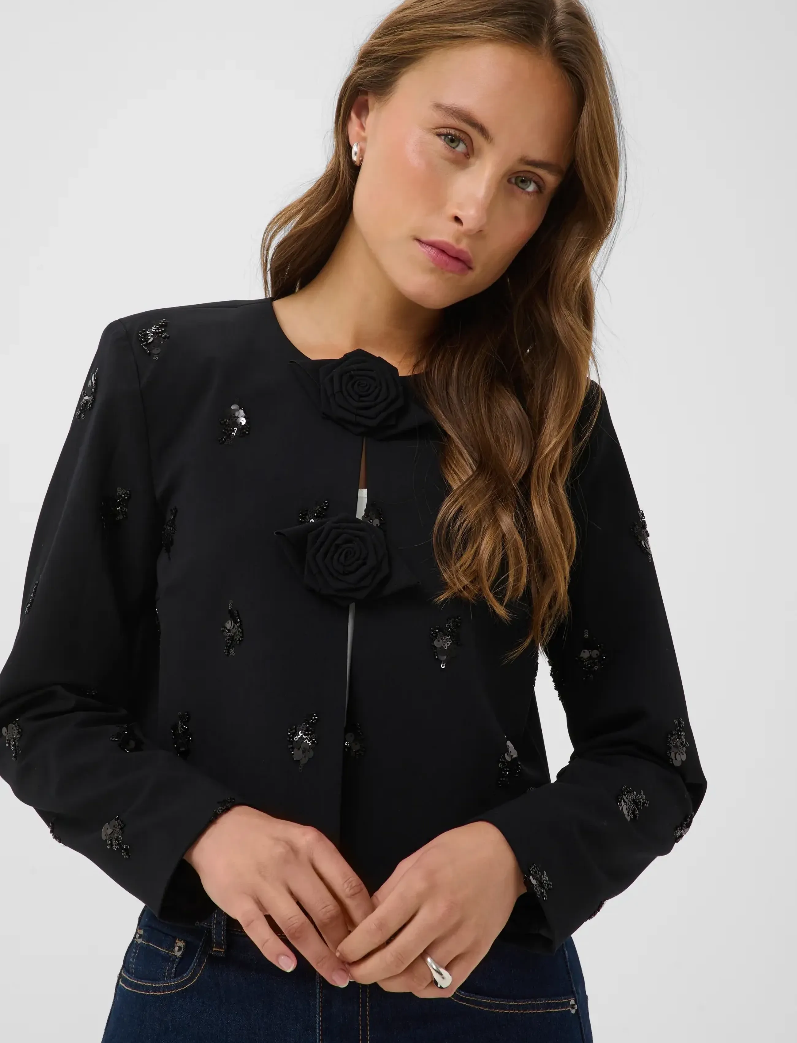 Kaffe - KAvally cropped blouse - langärmelige blusen - black deep - 5