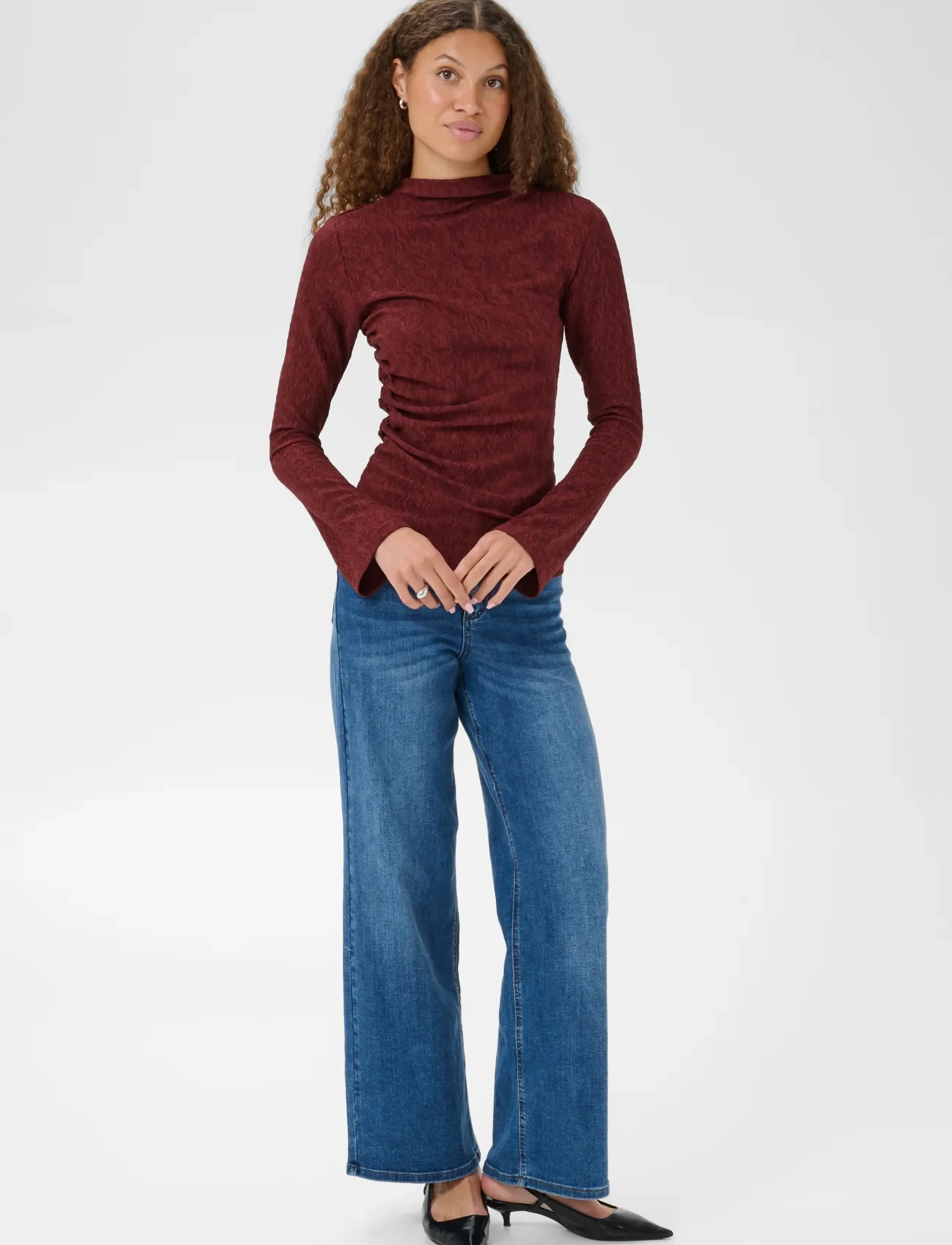 Kaffe - KArita Jersey Blouse - langärmelige blusen - port - 3