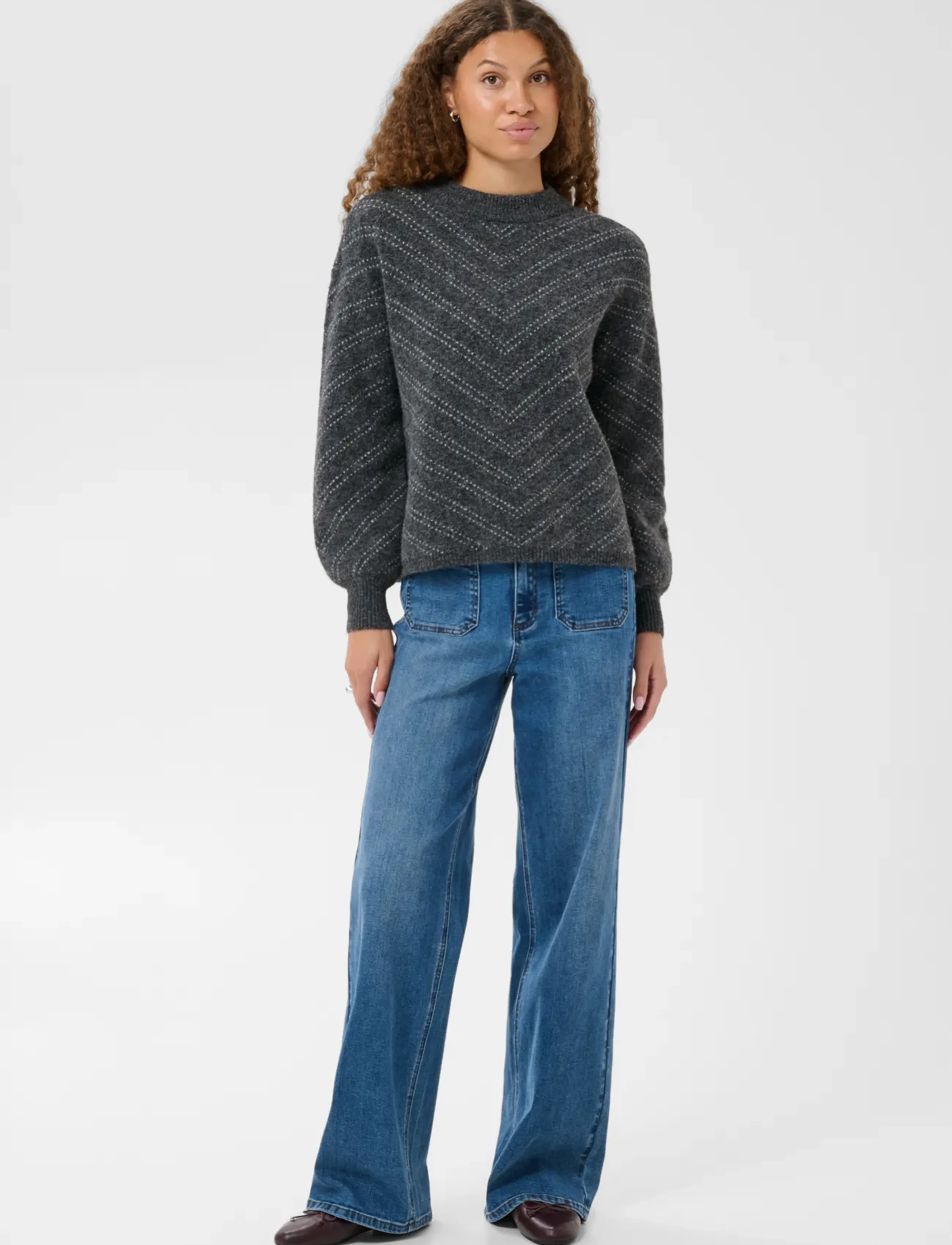 Kaffe - KAhillery Pullover - jumpers - dark grey m./chalk stripe - 3