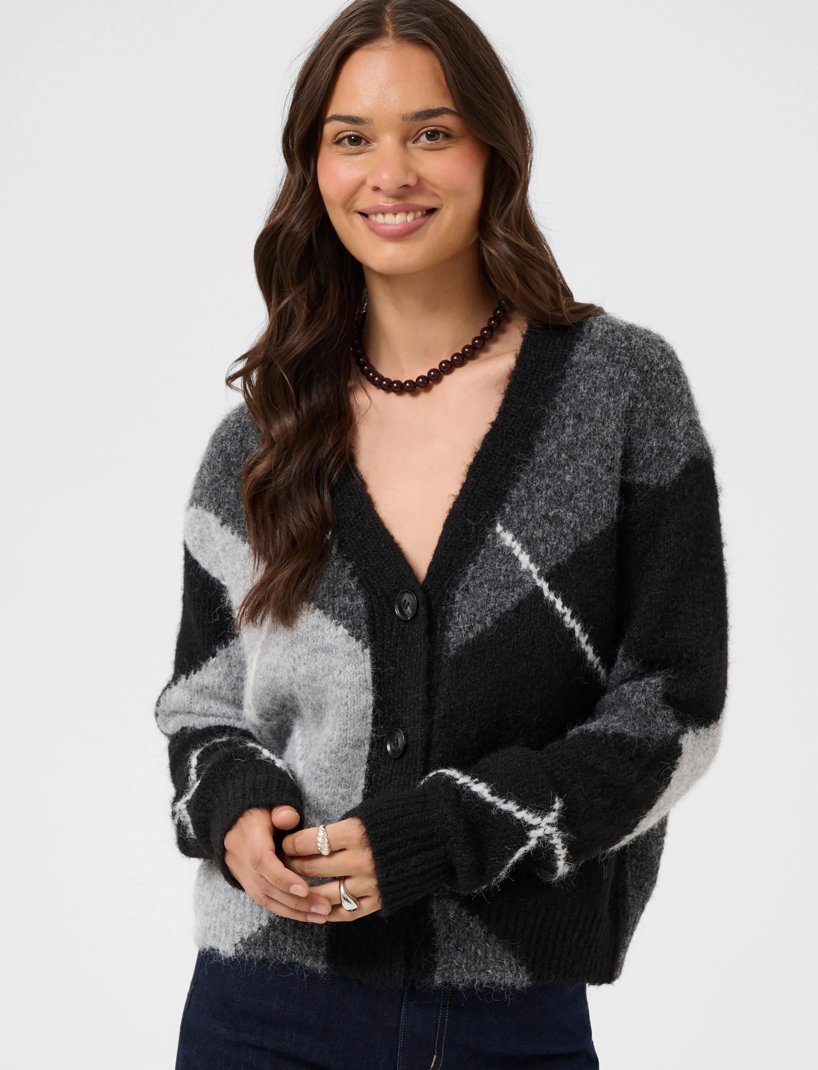 Kaffe - KAgrith Cardigan - strickjacken - grey melange / black check - 2