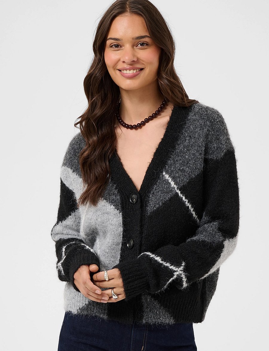 Kaffe - KAgrith Cardigan - strickjacken - grey melange / black check - 2