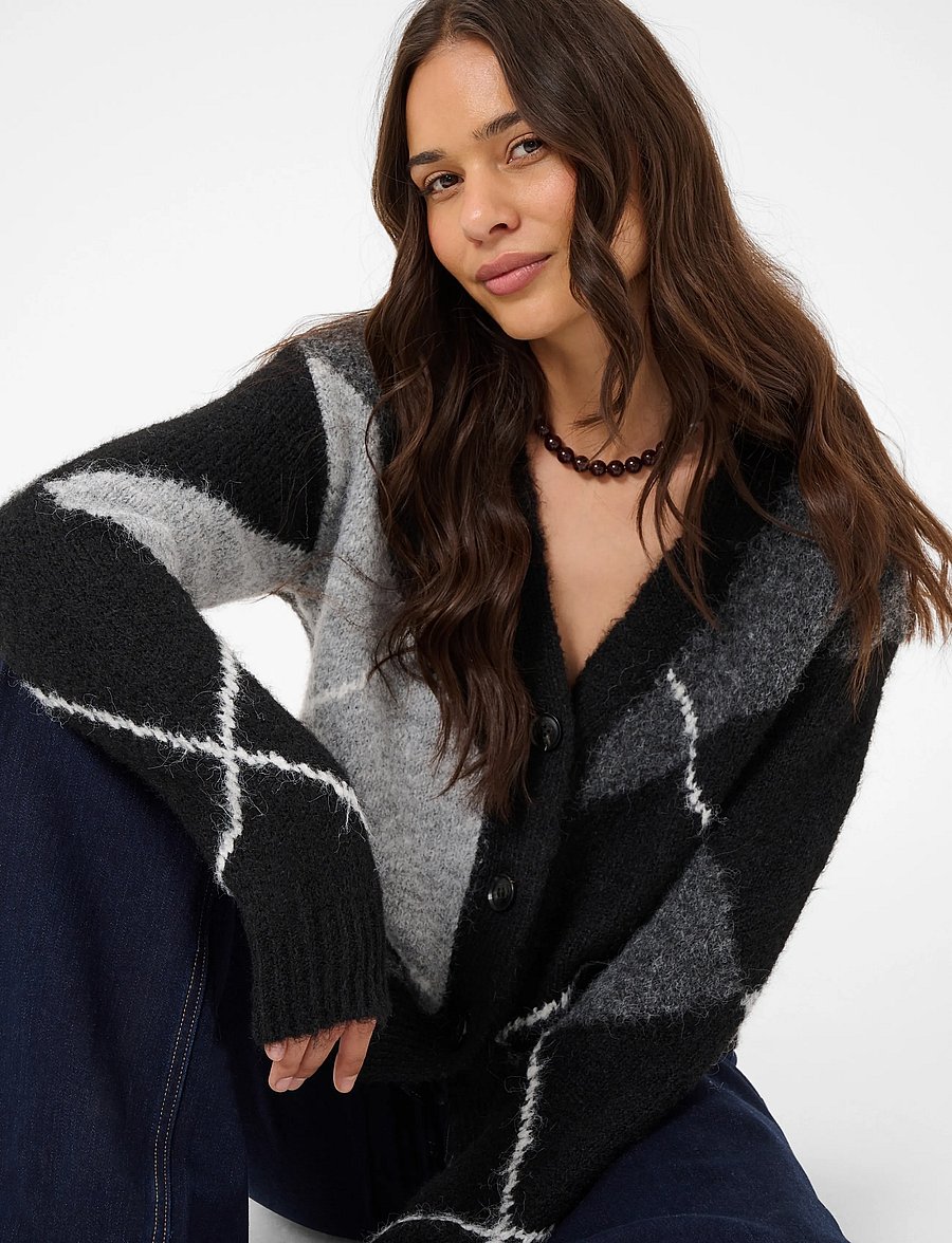 Kaffe - KAgrith Cardigan - strickjacken - grey melange / black check - 5