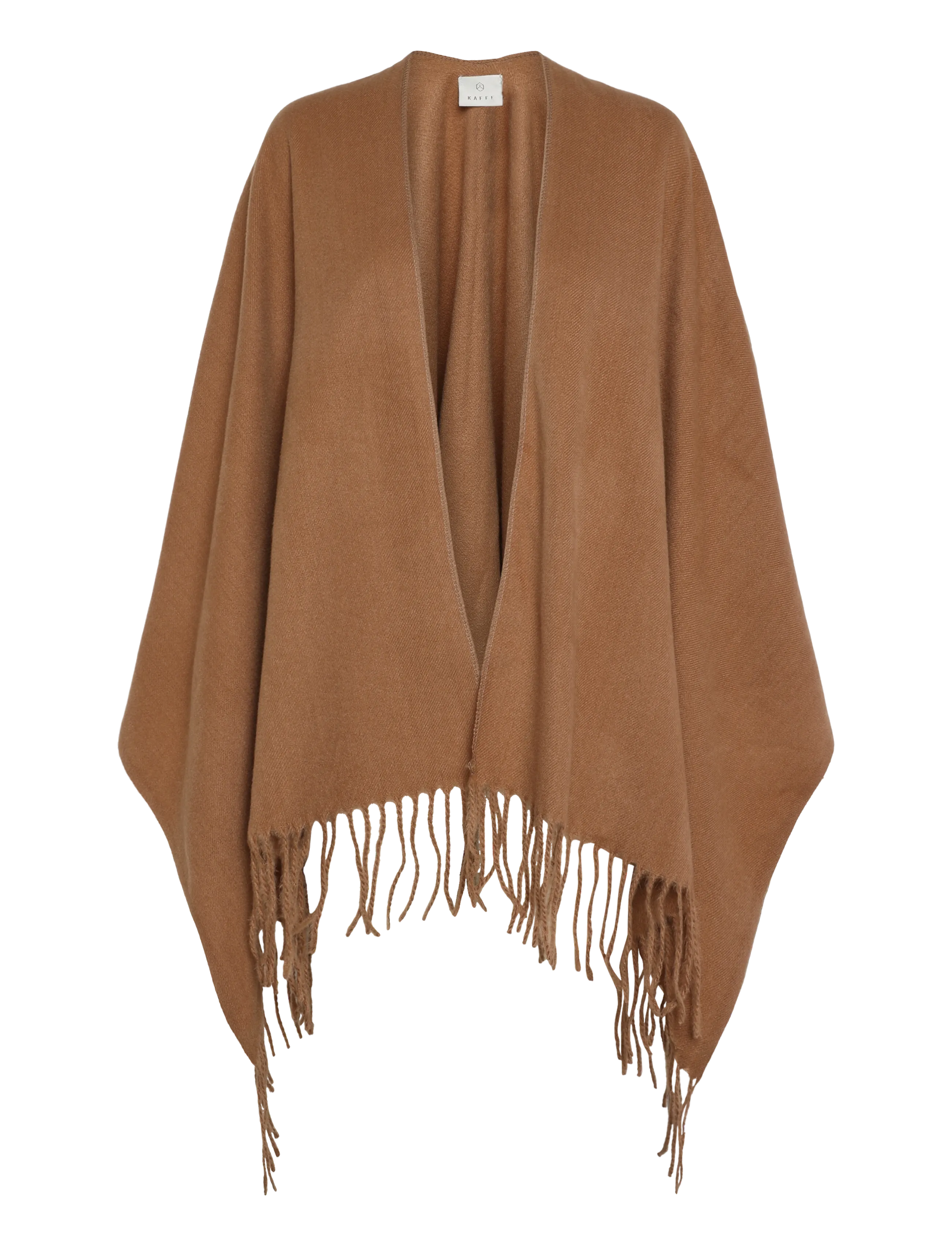 Kaffe KAgaia Fringe Poncho - Stickat - CAMEL CC / brown