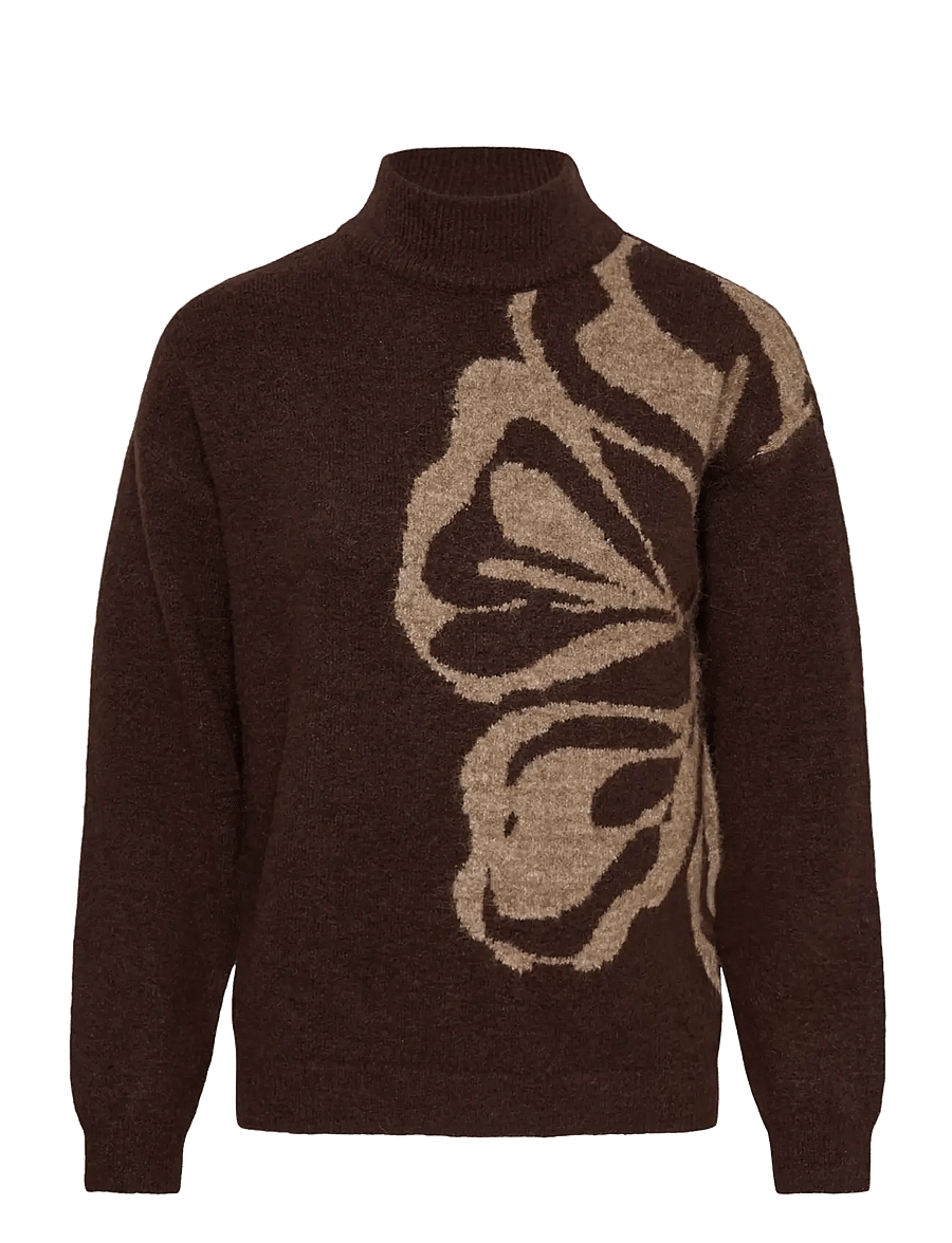 Kaffe - KAkailey Knit pullover - stickade tröjor - coffee bean with beige flower - 0