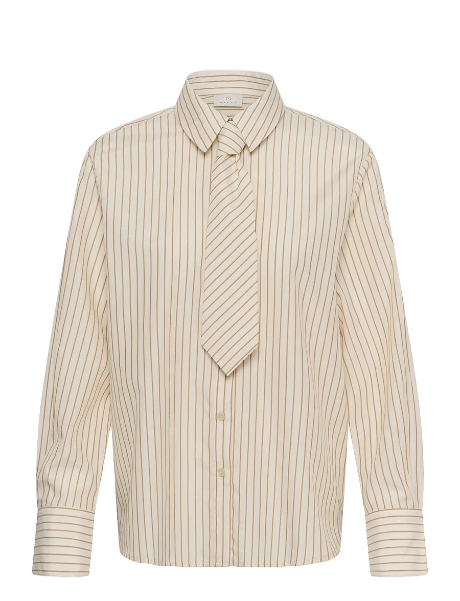 Kaffe - KAliana Shirt - pikkade varrukatega särgid - white/caramel stripe - 0