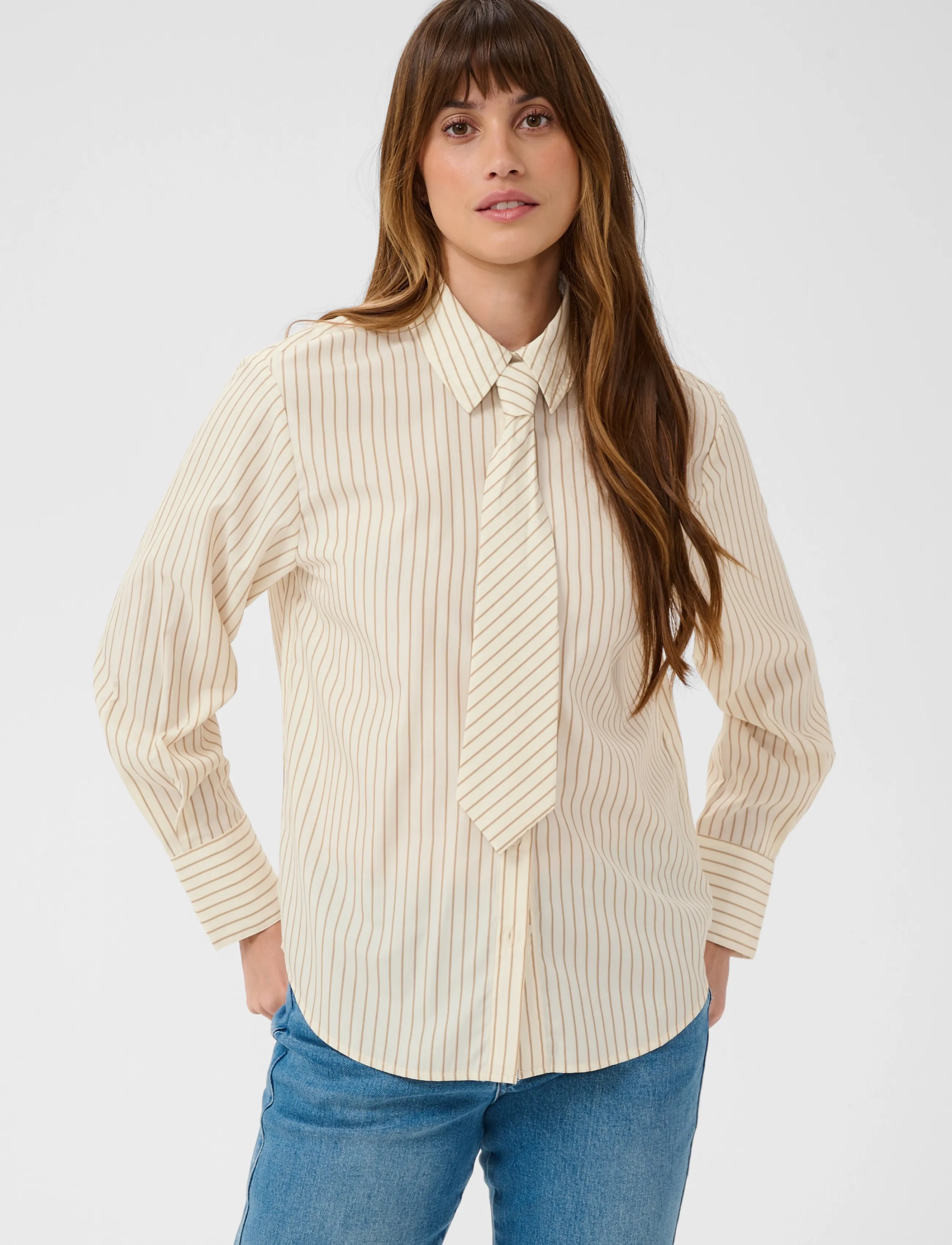 Kaffe - KAliana Shirt - långärmade skjortor - white/caramel stripe - 2