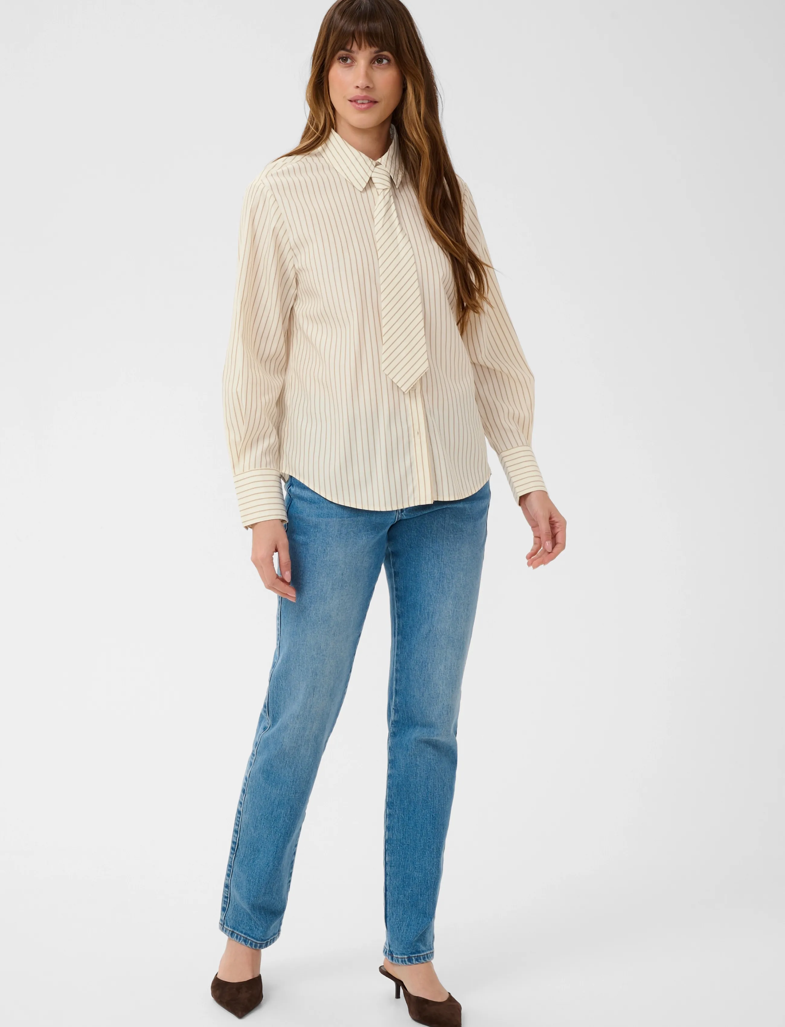 Kaffe - KAliana Shirt - långärmade skjortor - white/caramel stripe - 3