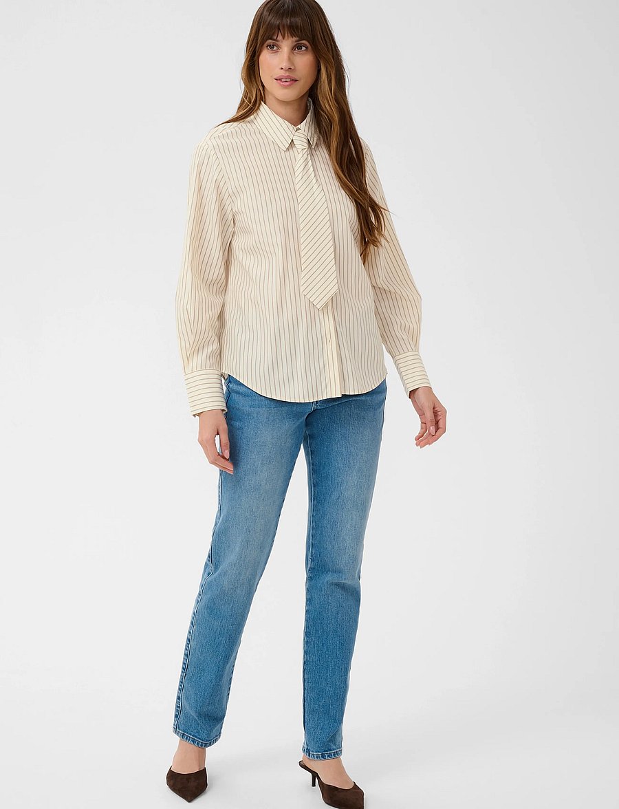 Kaffe - KAliana Shirt - pikkade varrukatega särgid - white/caramel stripe - 3