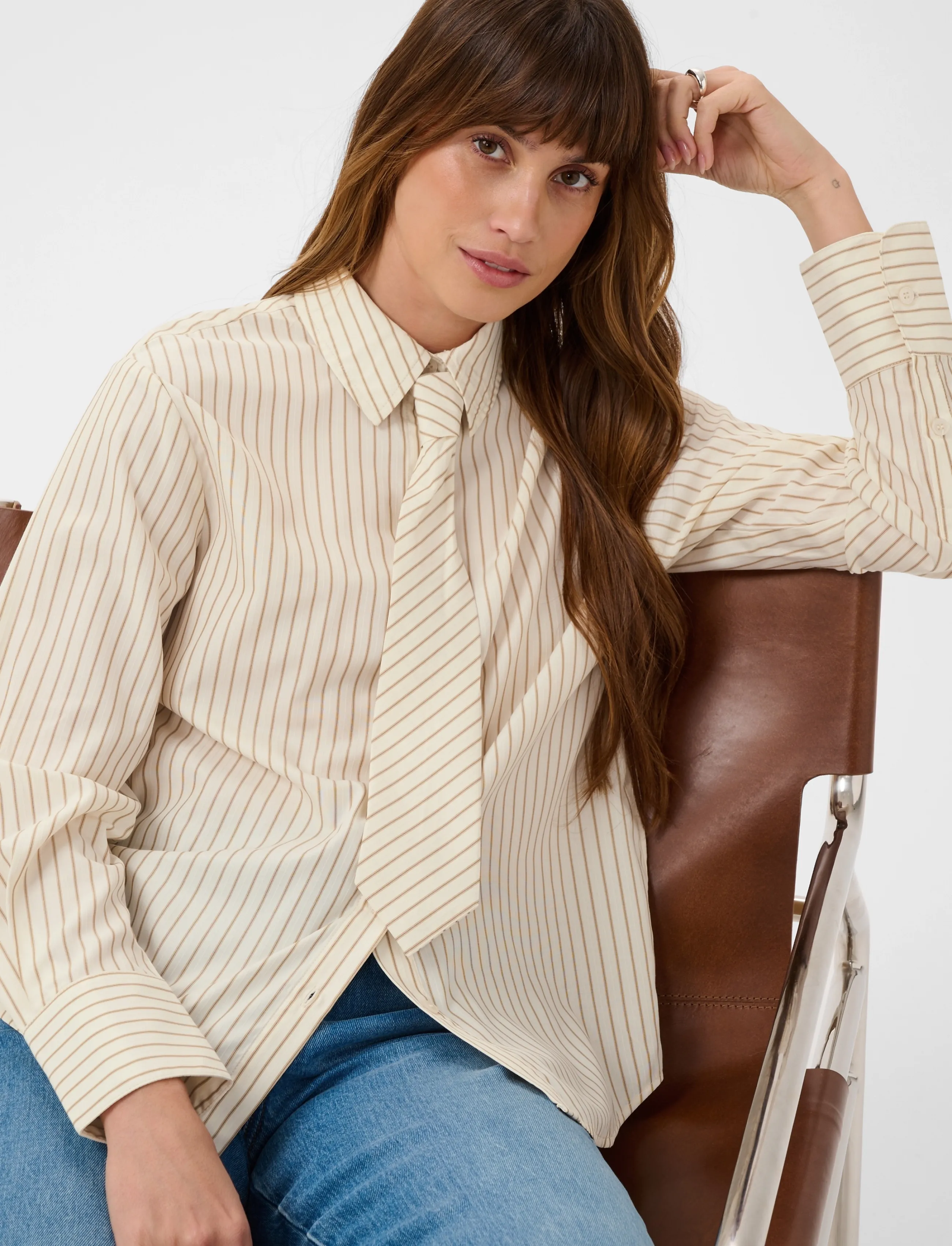 Kaffe - KAliana Shirt - långärmade skjortor - white/caramel stripe - 5