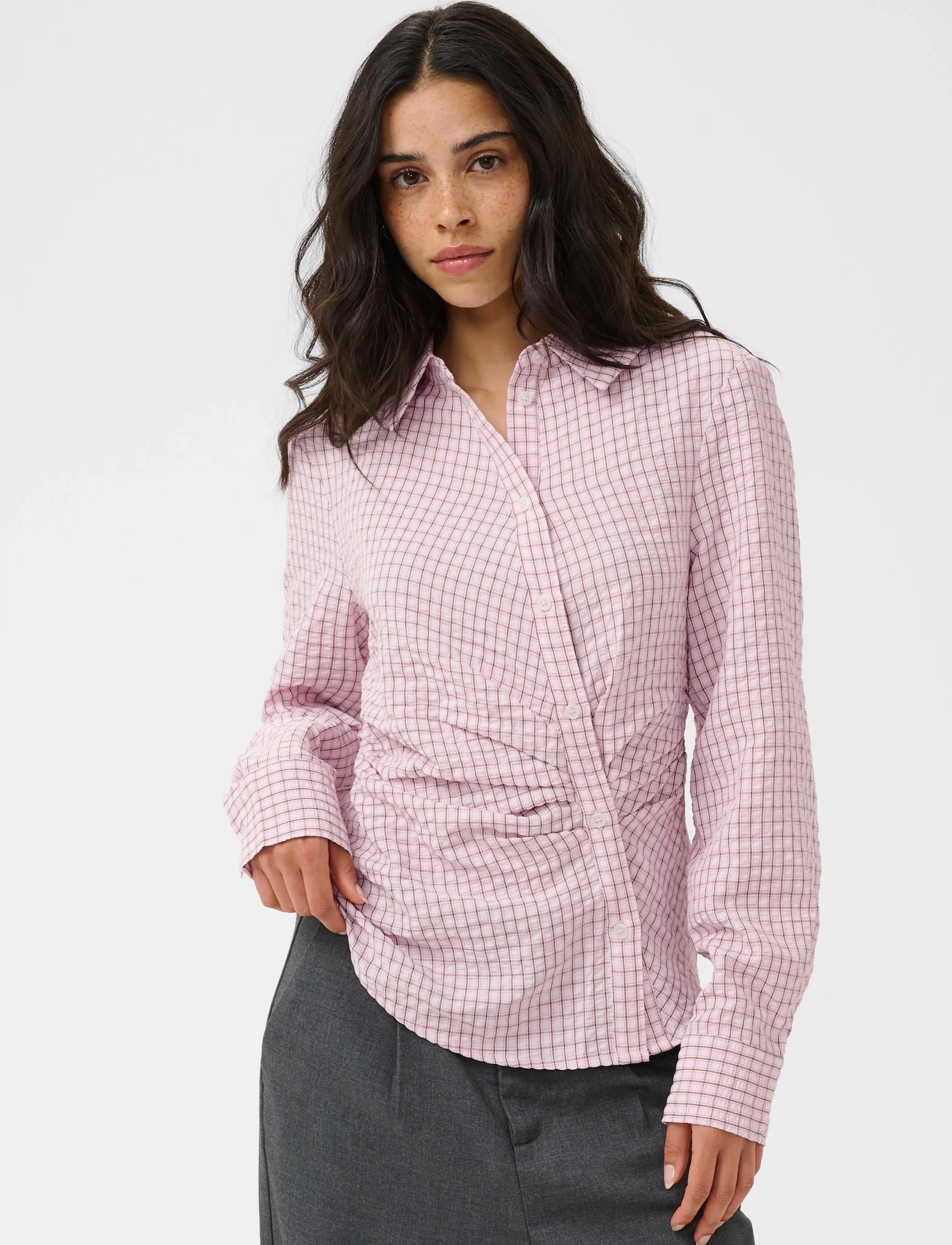 Kaffe - KAiris Shirt - krekli ar garām piedurknēm - light pink check - 2