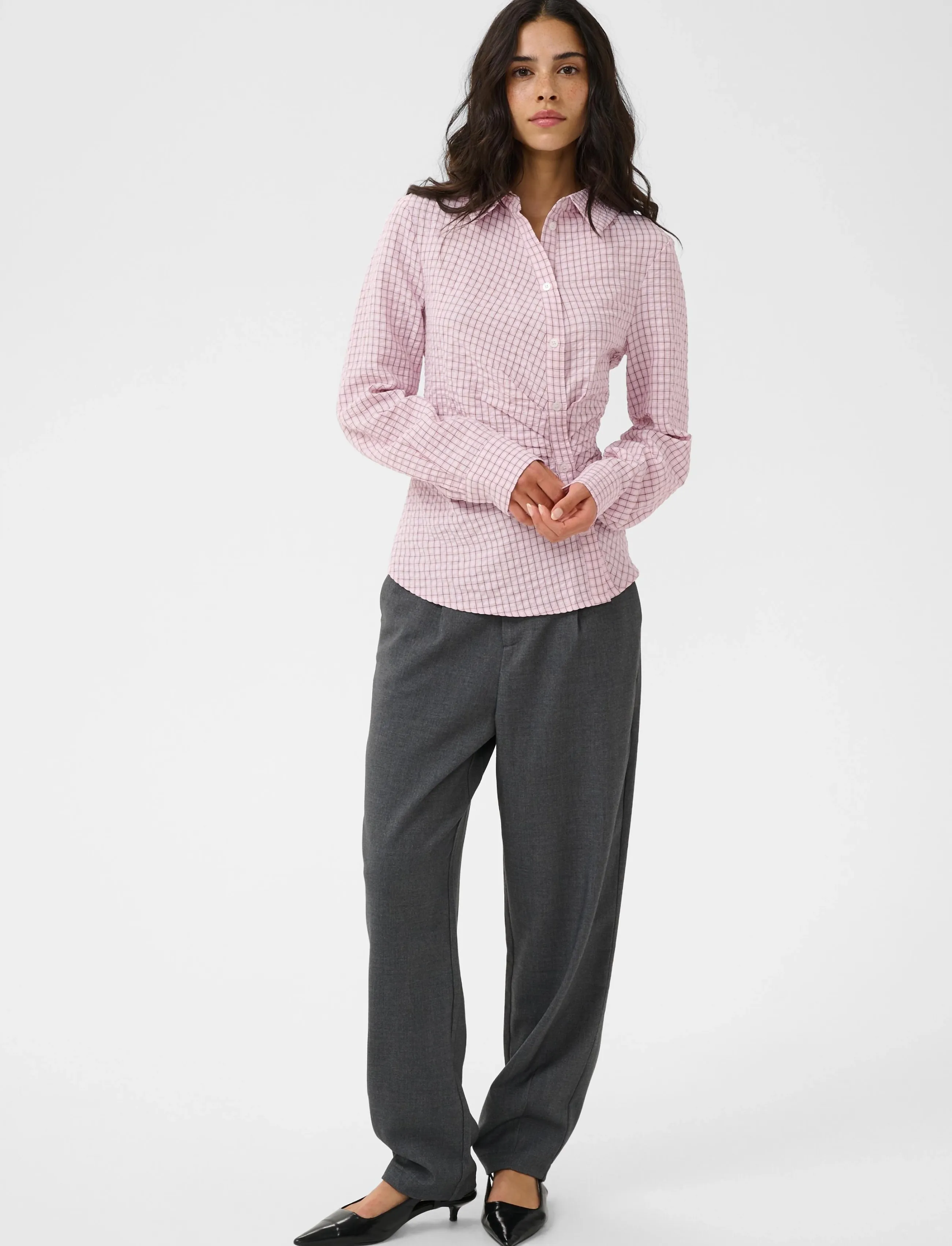 Kaffe - KAiris Shirt - krekli ar garām piedurknēm - light pink check - 3