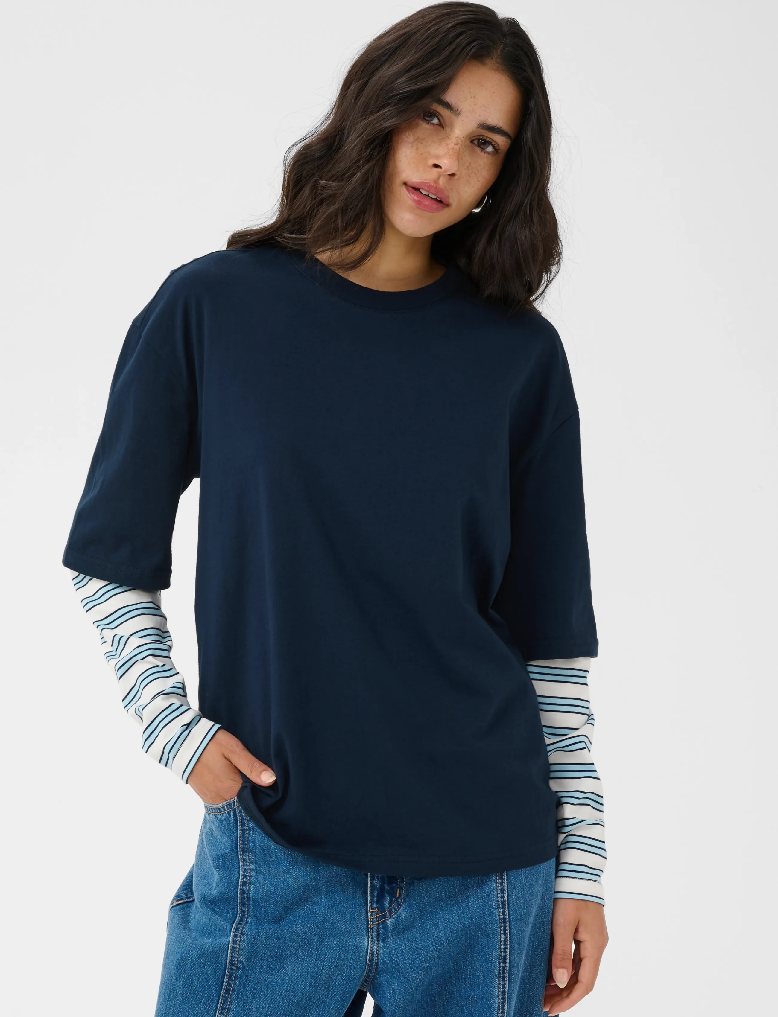Kaffe - KAloren T-Shirt - langärmlige tops - midnight / blue stripe - 2