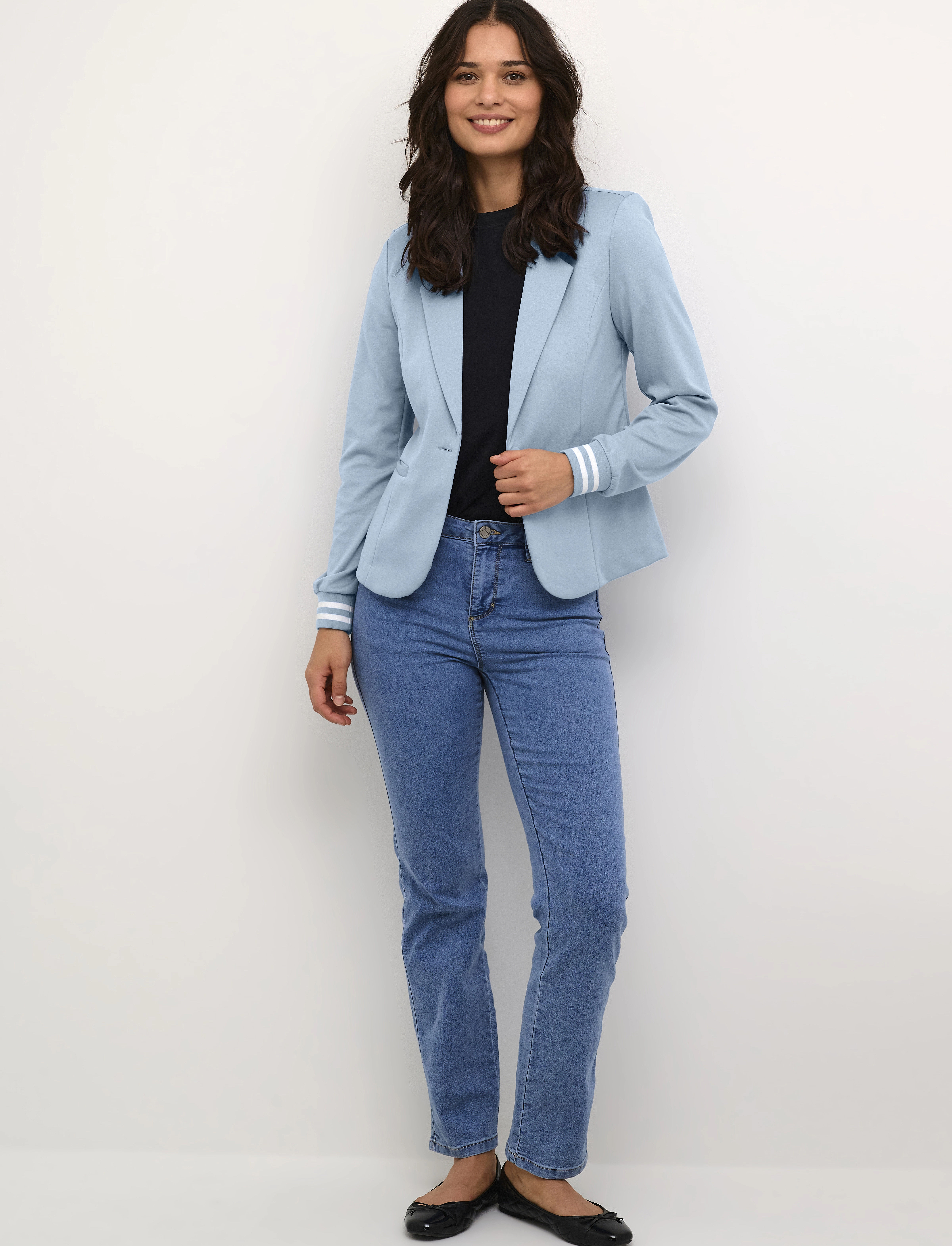 Kaffe - Kinnie Blazer - faded denim / sand stripe - 3