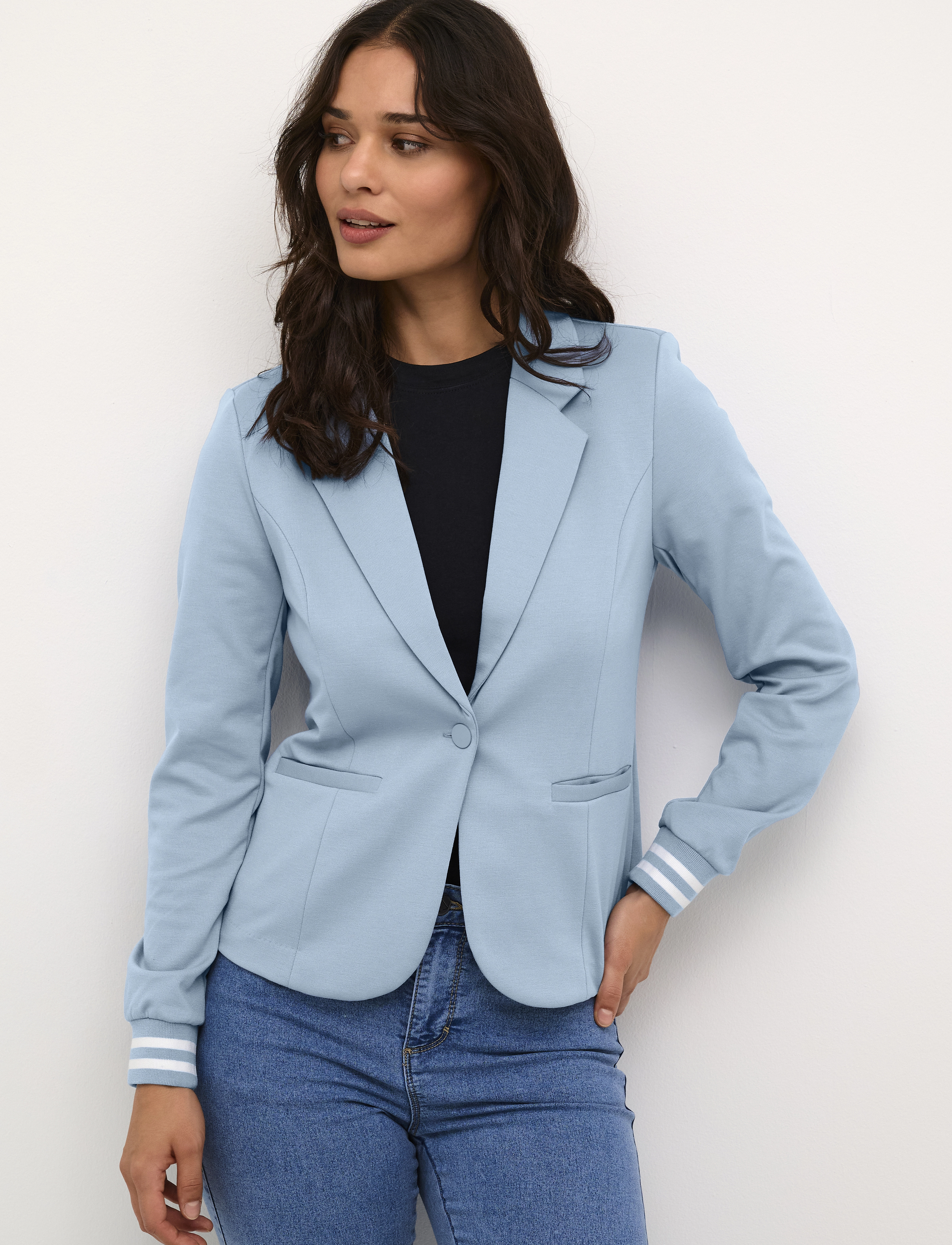 Kaffe - Kinnie Blazer - faded denim / sand stripe - 5