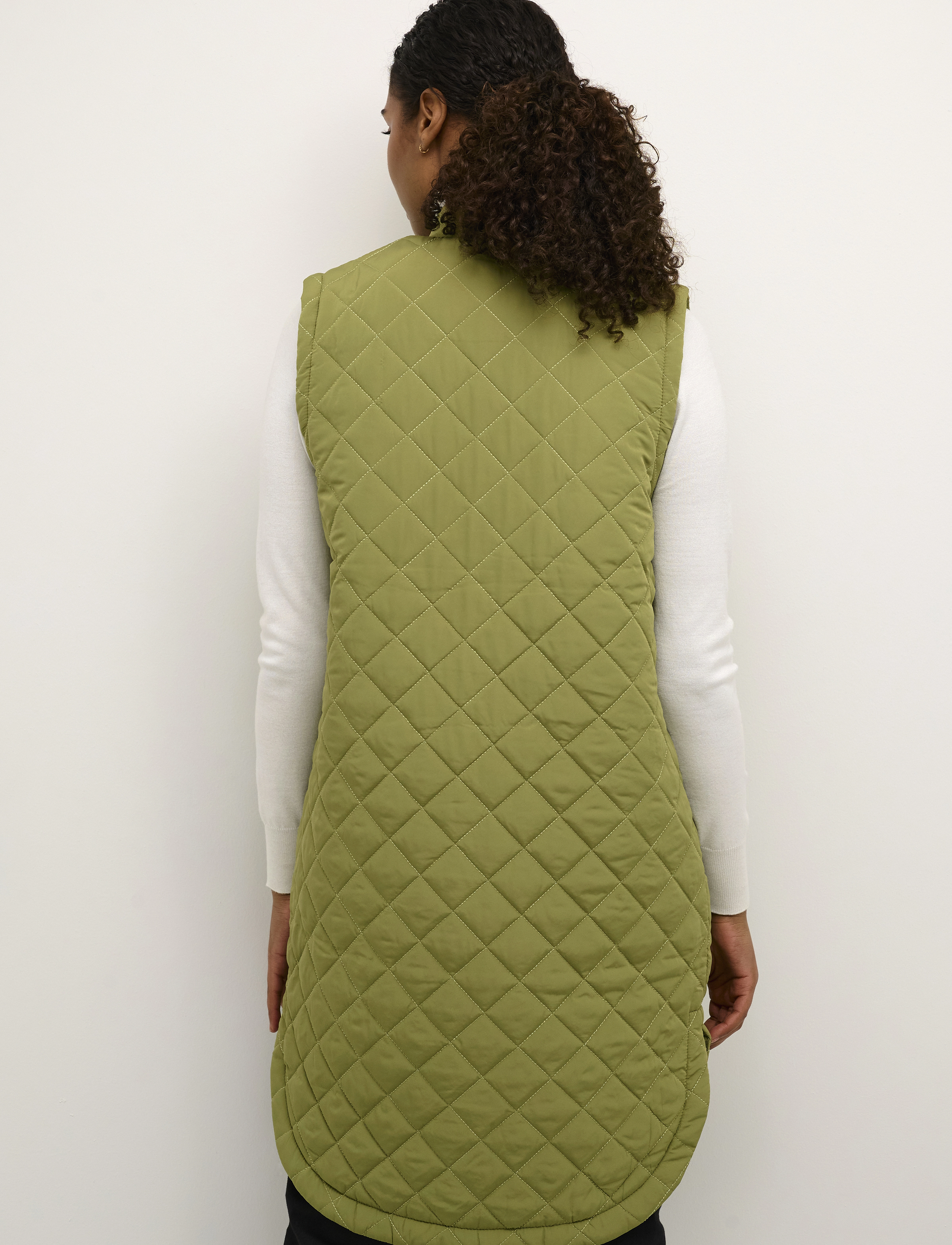 Kaffe - KAmaria Quilted Waistcoat Long - overtøj - mosstone - 4