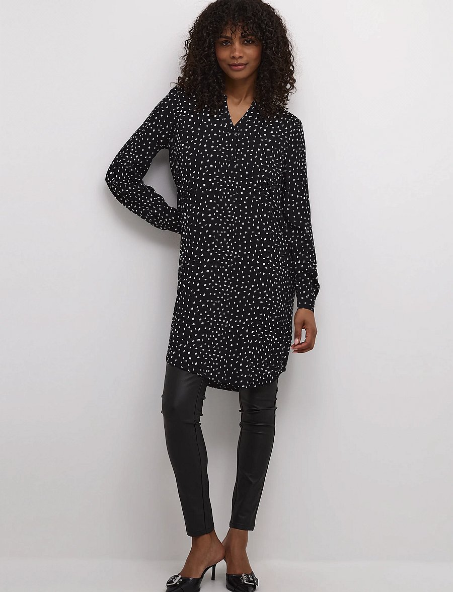 Kaffe - KAmarana Shirt Dress - skjortklänningar - black / chalk dots - 3