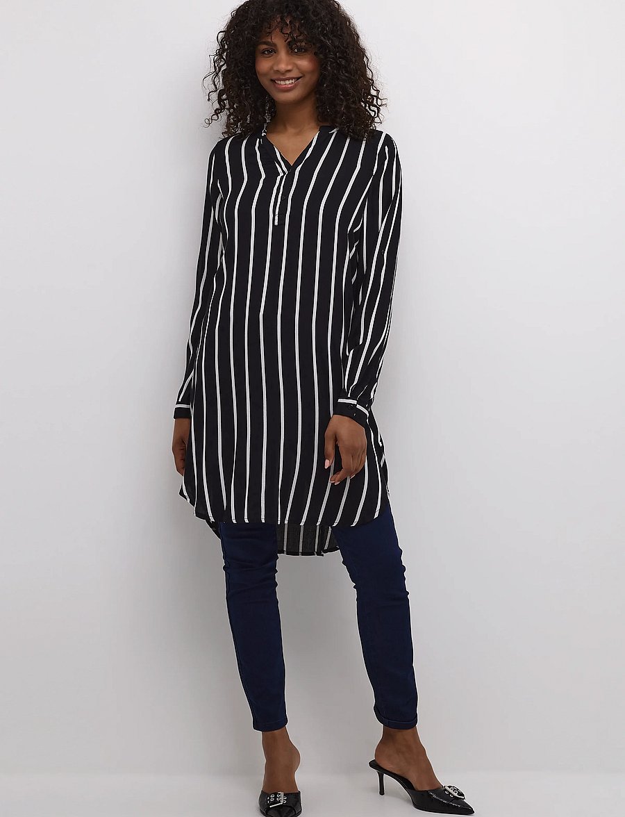 Kaffe - KAmarana Shirt Dress - skjortklänningar - black / chalk stripe - 4