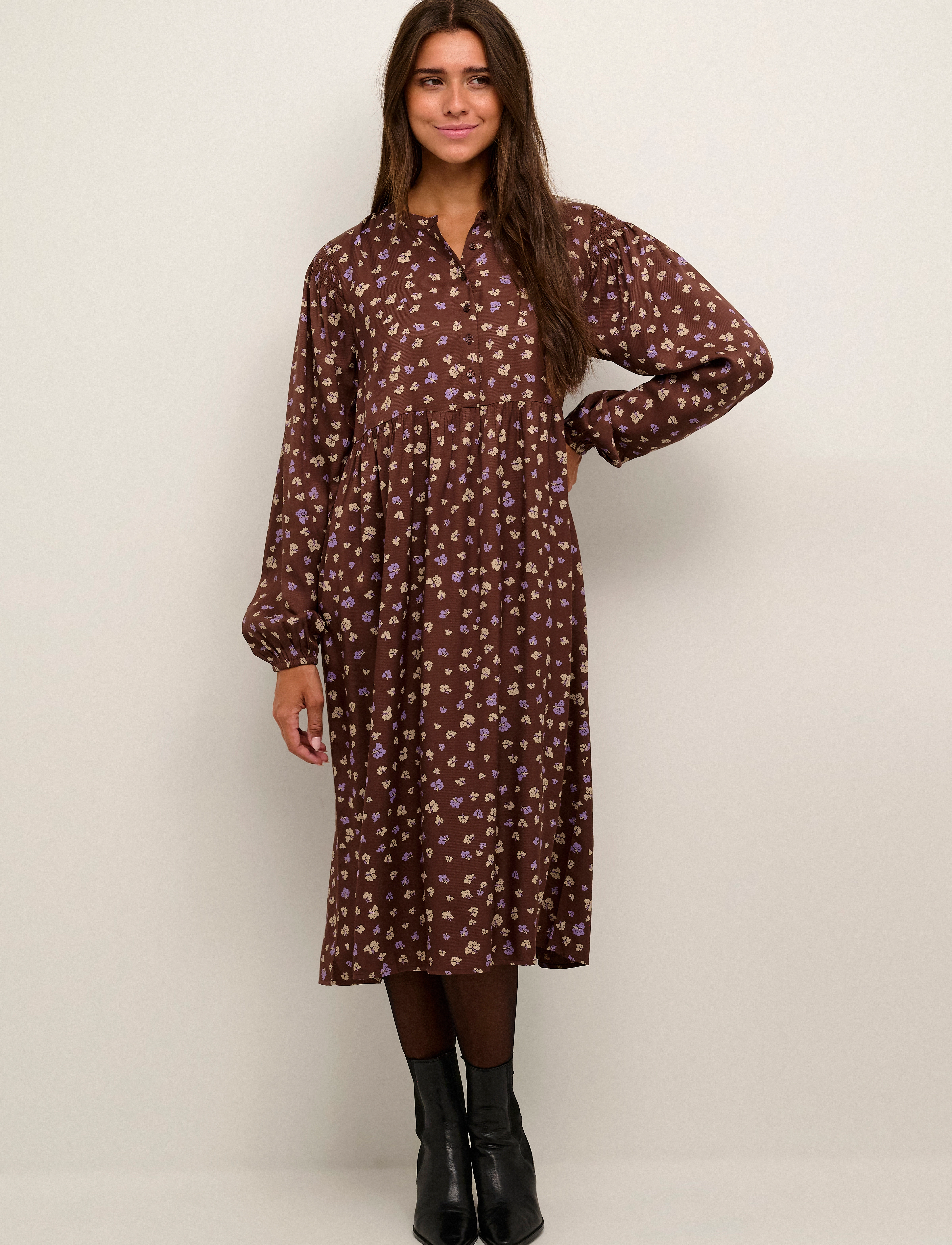 Kaffe - BPibbie Dress - brown / purple flower print - 3