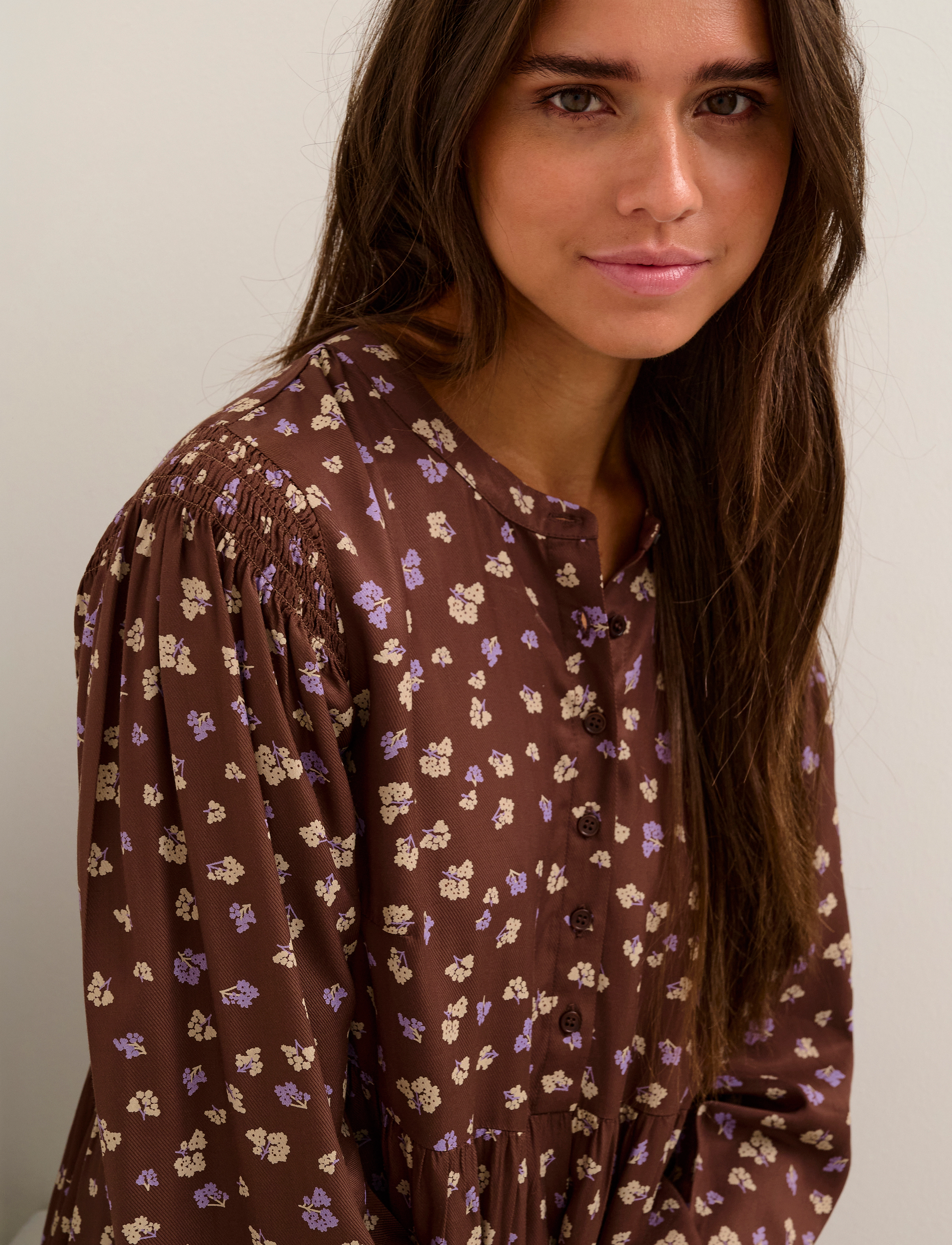 Kaffe - BPibbie Dress - brown / purple flower print - 5