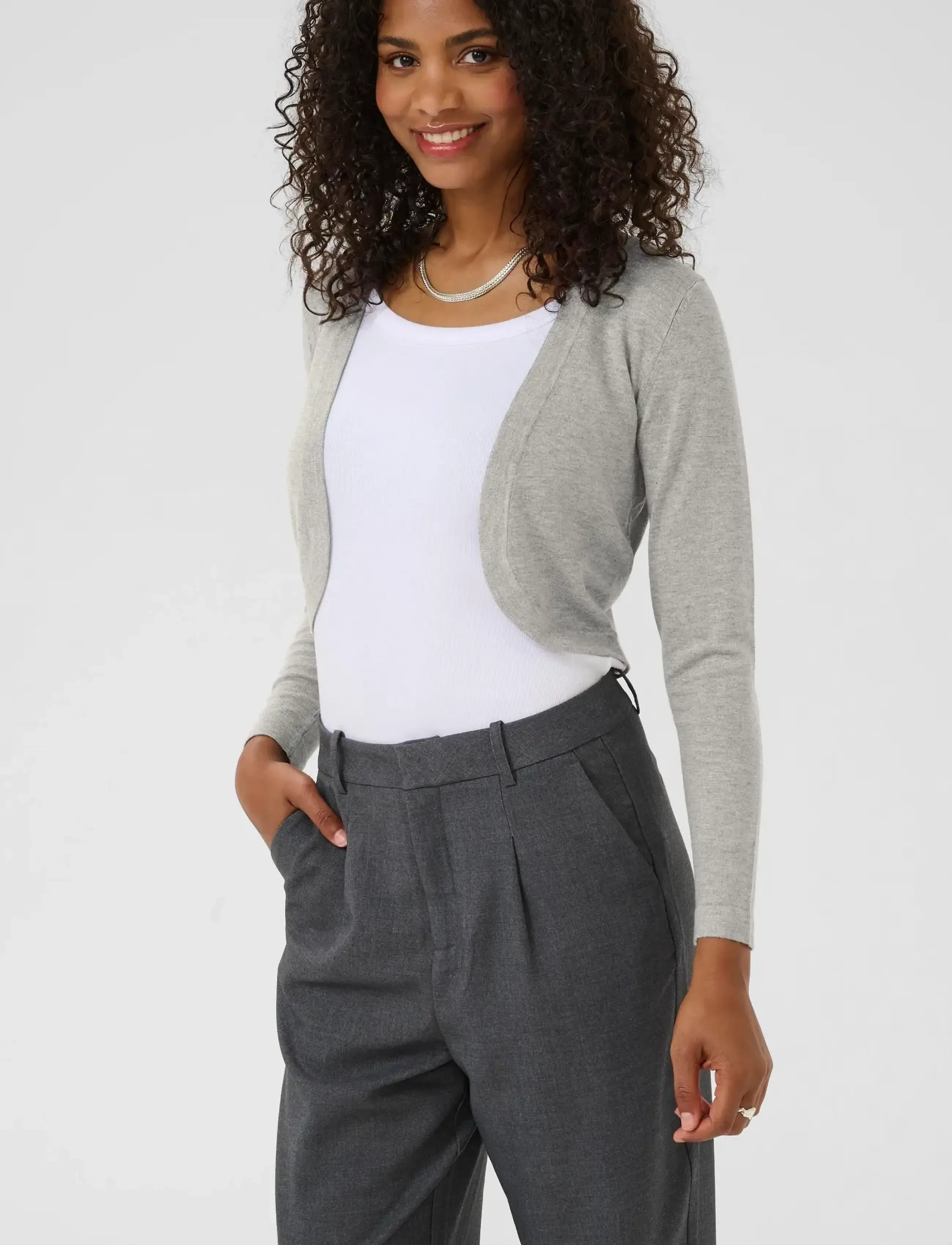 Kaffe - Astrid Bolero - crop tops - grey melange - 4