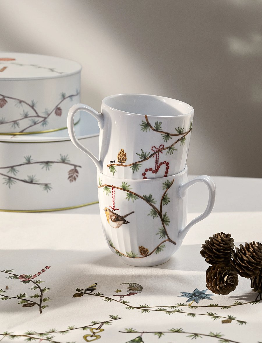 Kähler - Hammershøi Christmas Mugs 2023 and 2021 Set 33 cl white/deco - white w. deco - 0