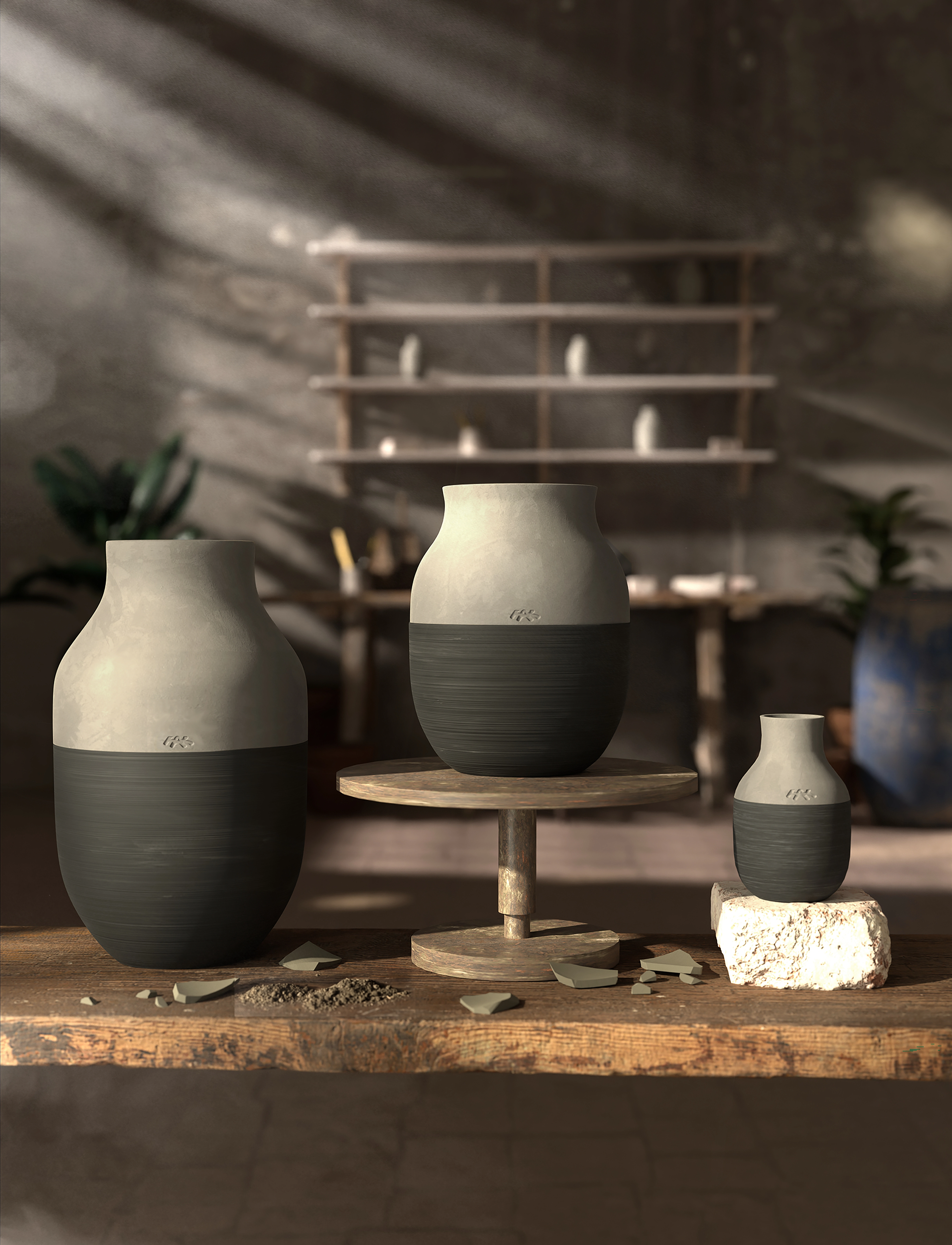 Kähler Omaggio Circulare Vase H20 cm Antracitgrå, 20 cm, Grey, Vaser > Store Vaser, Unisex