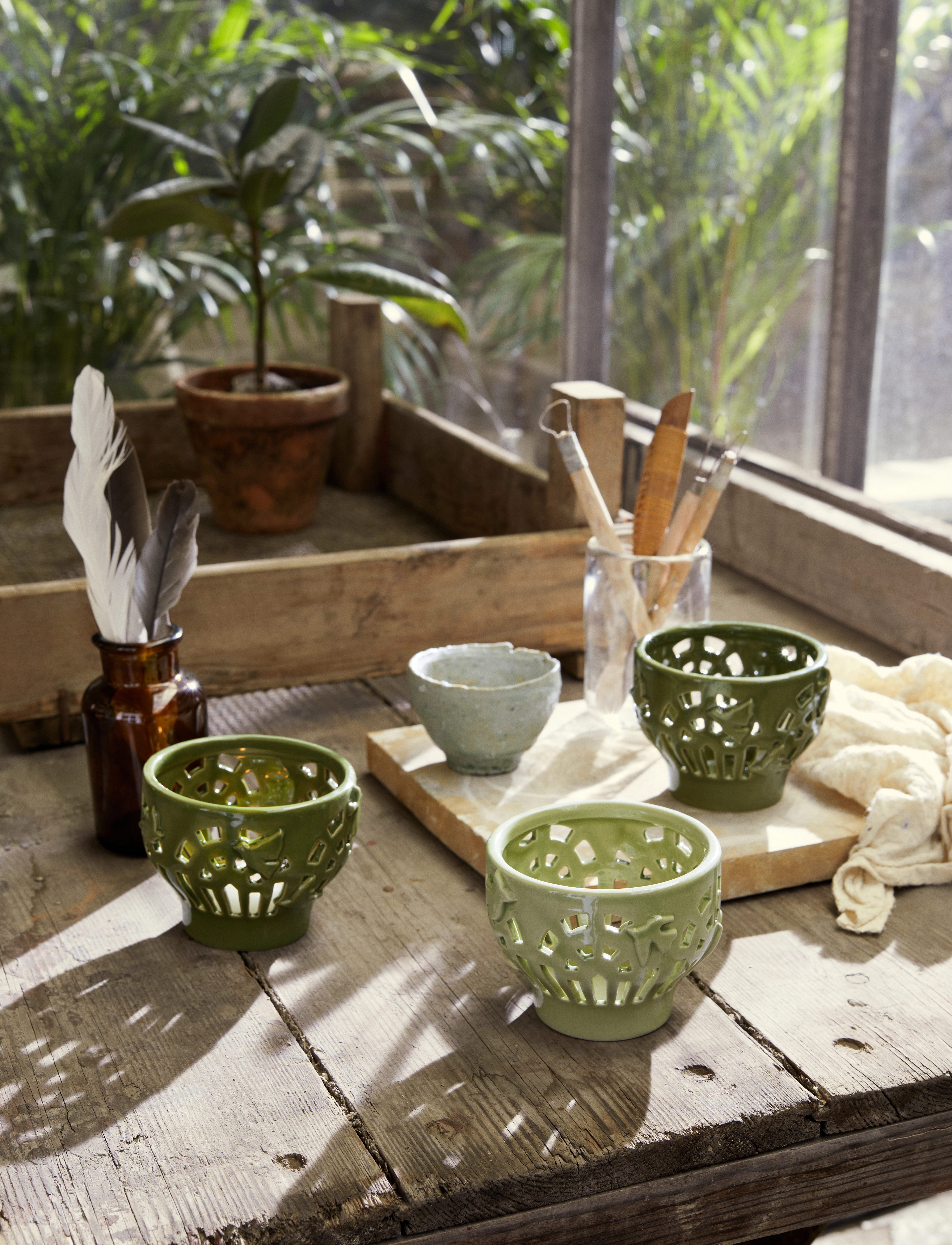 Kähler Orangery Fyrfadsstage Ø9.5 cm Spring Leaf, One Size, Green, Lysestager & Lanterner > Fyrfadsstager, Unisex