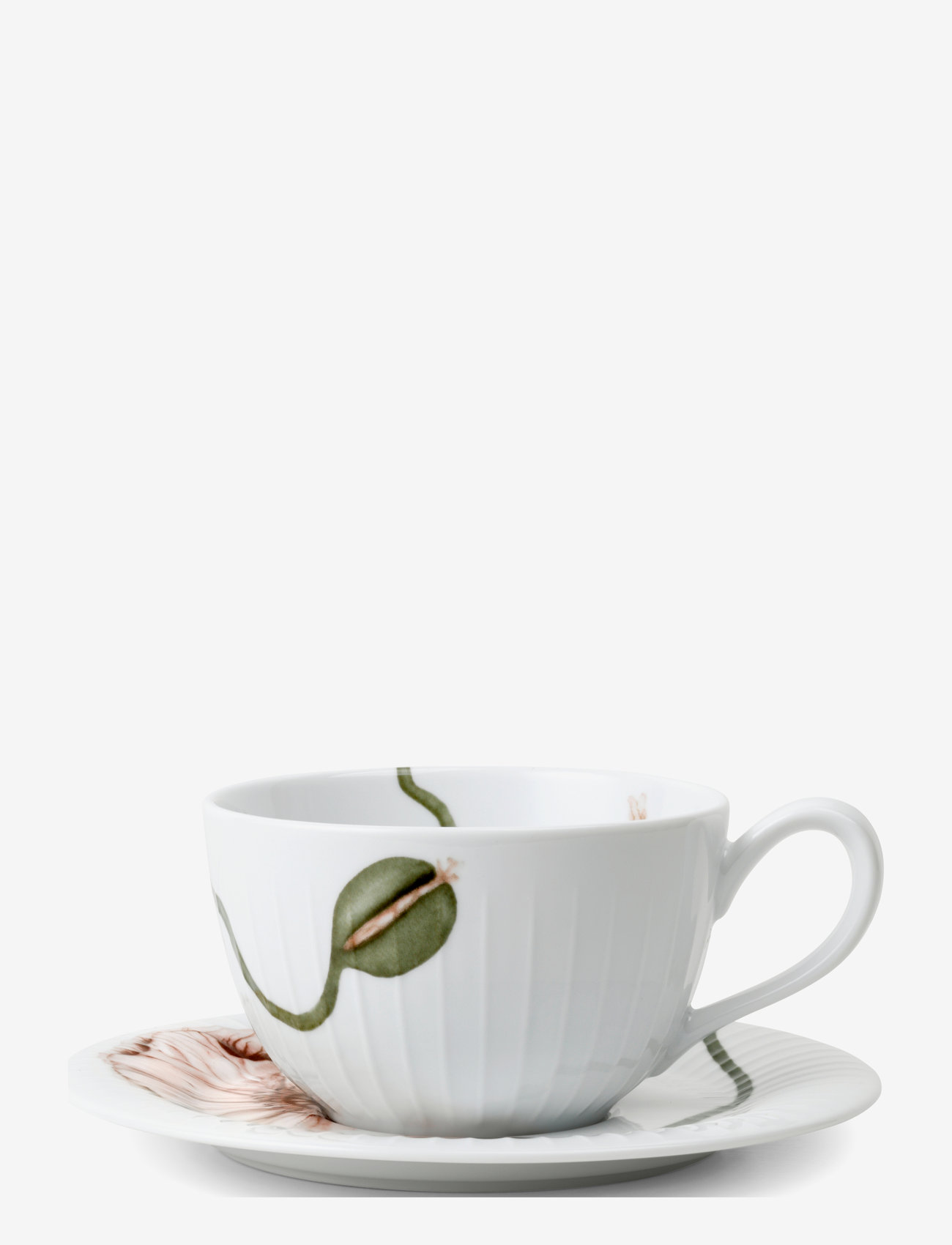Kähler - Hammershøi Poppy Tea cup with matching saucer 38 cl - arbatos puodeliai - white w. deco - 0