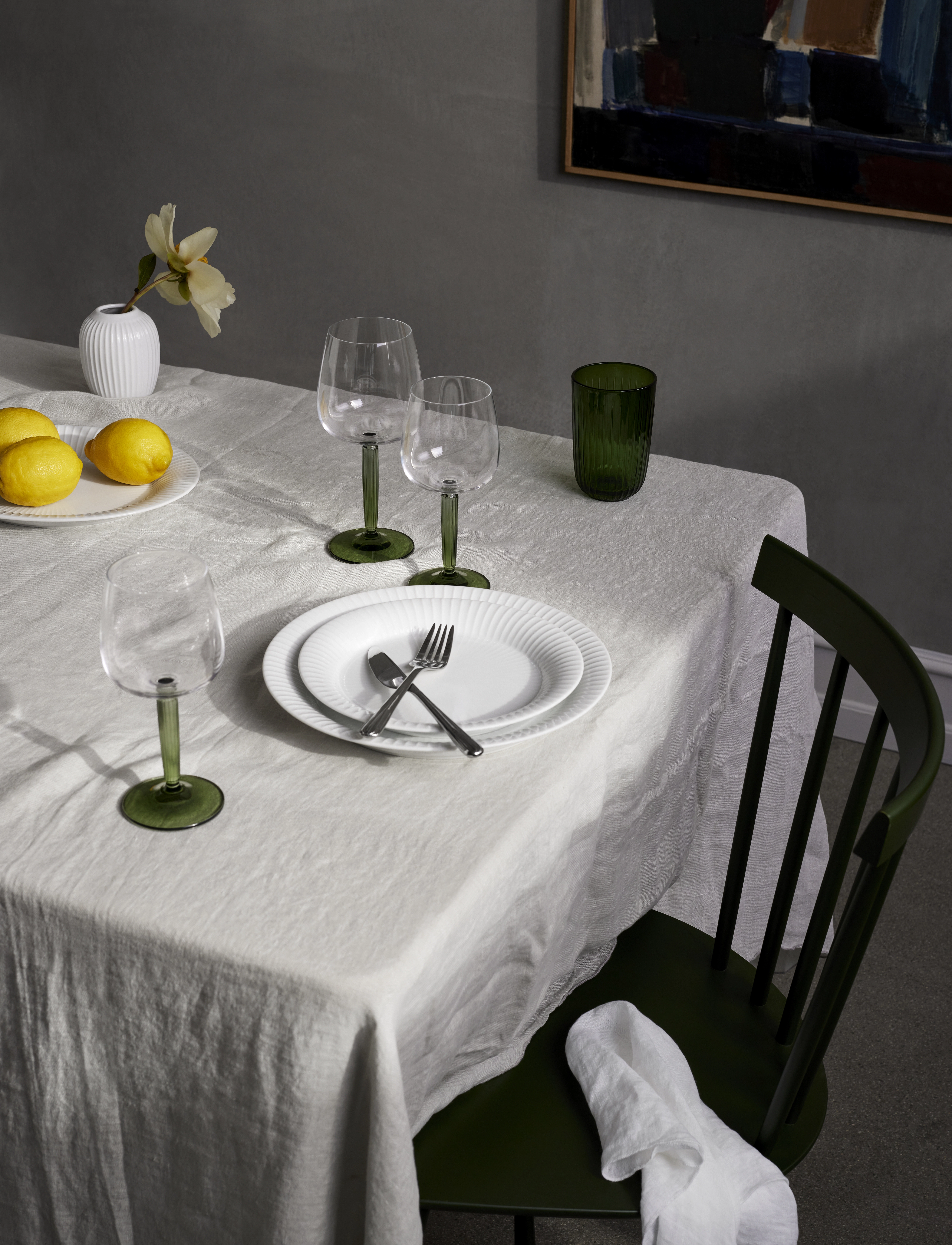 Kähler Hammershøi Hvidvinsglas 35 Cl Grøn 2 Stk., cl, Wine Glass, Nackt - White Glasses, Homeware