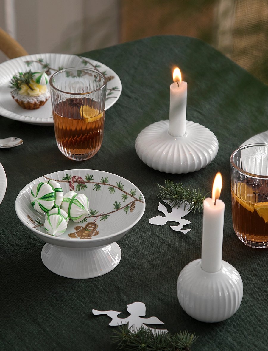 Kähler - Hammershøi Christmas Bowl on stand Ø16 cm white w. deco - white w. deco - 5
