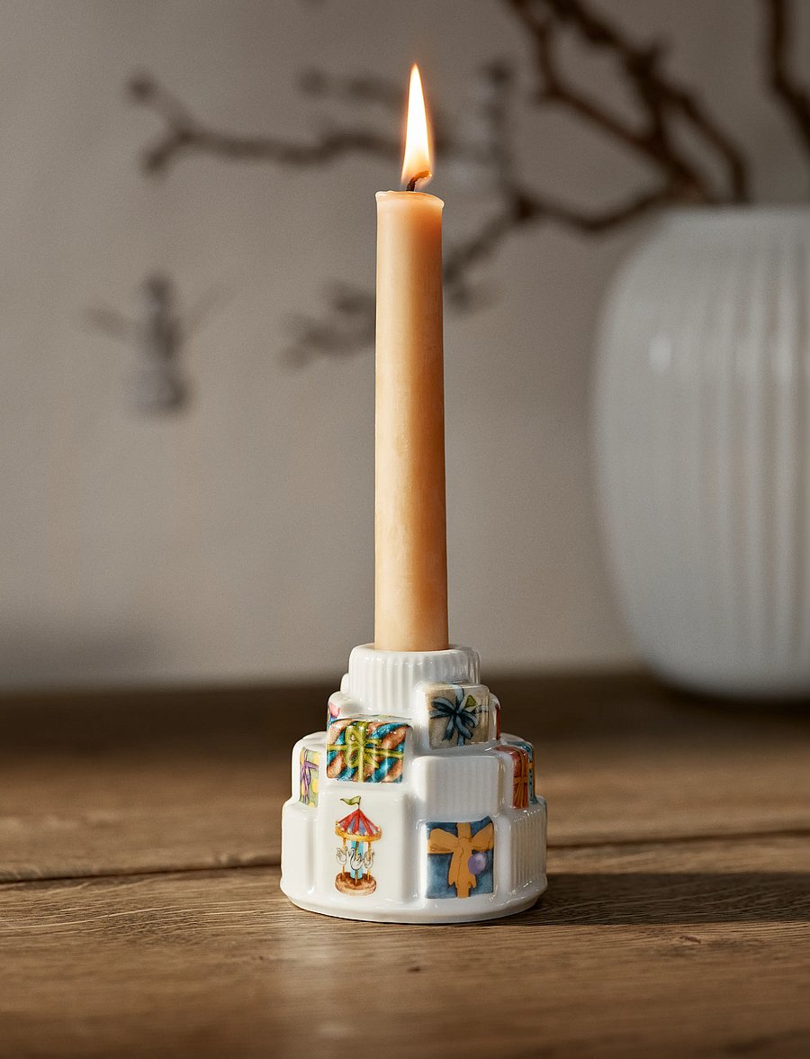 Kähler - Hammershøi Christmas Gifts Candle holder Ø7.5 cm white w. de - kerzenständer - white w. deco - 0
