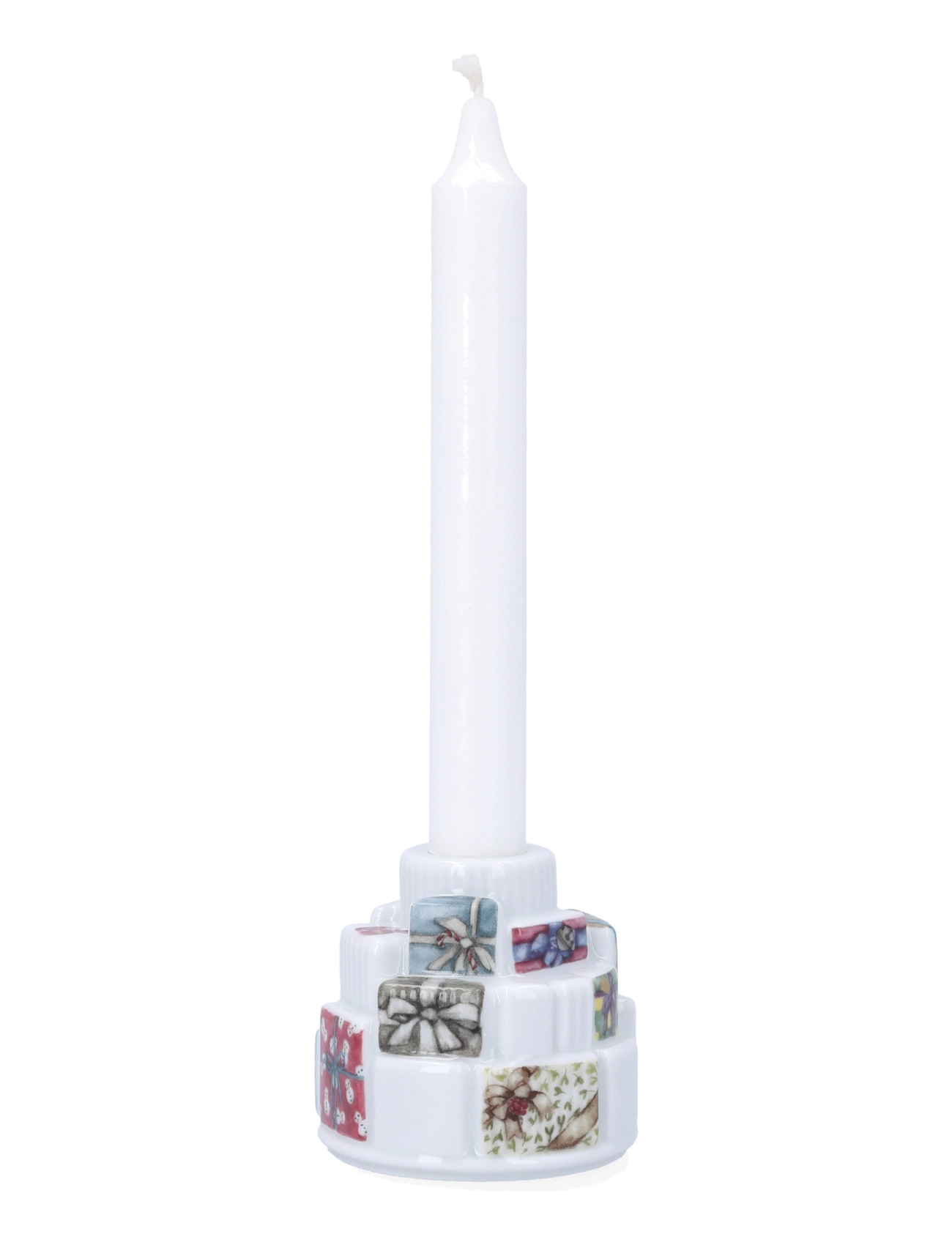 Kähler - Hammershøi Christmas Gåvor ljusstake Ø7.5 cm vit m. deko - ljusstakar - white w. deco - 3