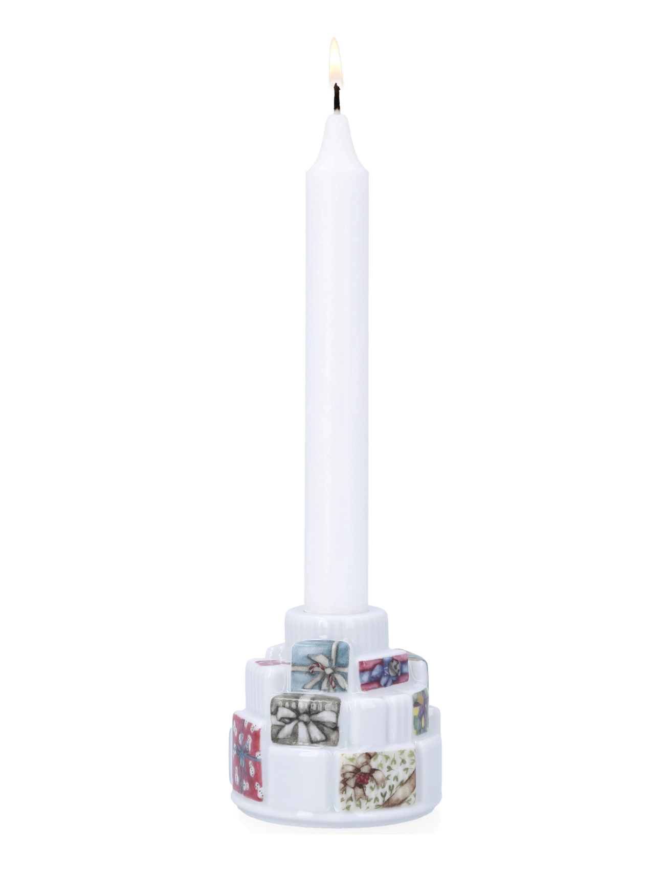 Kähler - Hammershøi Christmas Gåvor ljusstake Ø7.5 cm vit m. deko - ljusstakar - white w. deco - 4